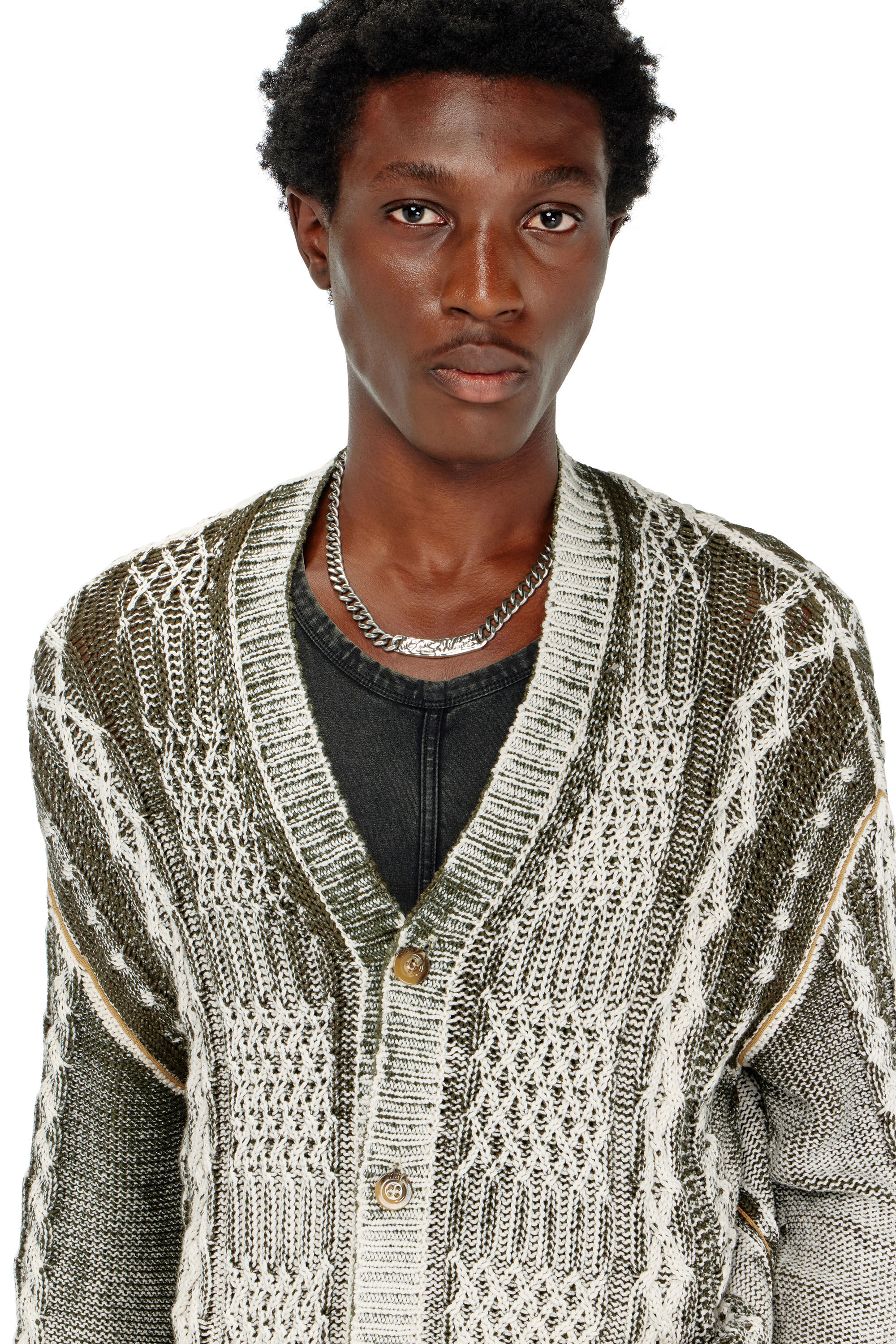 Diesel - K-MIOTO, Cardigan en maille torsad&eacute;e trait&eacute; Homme in Polychrome - 5