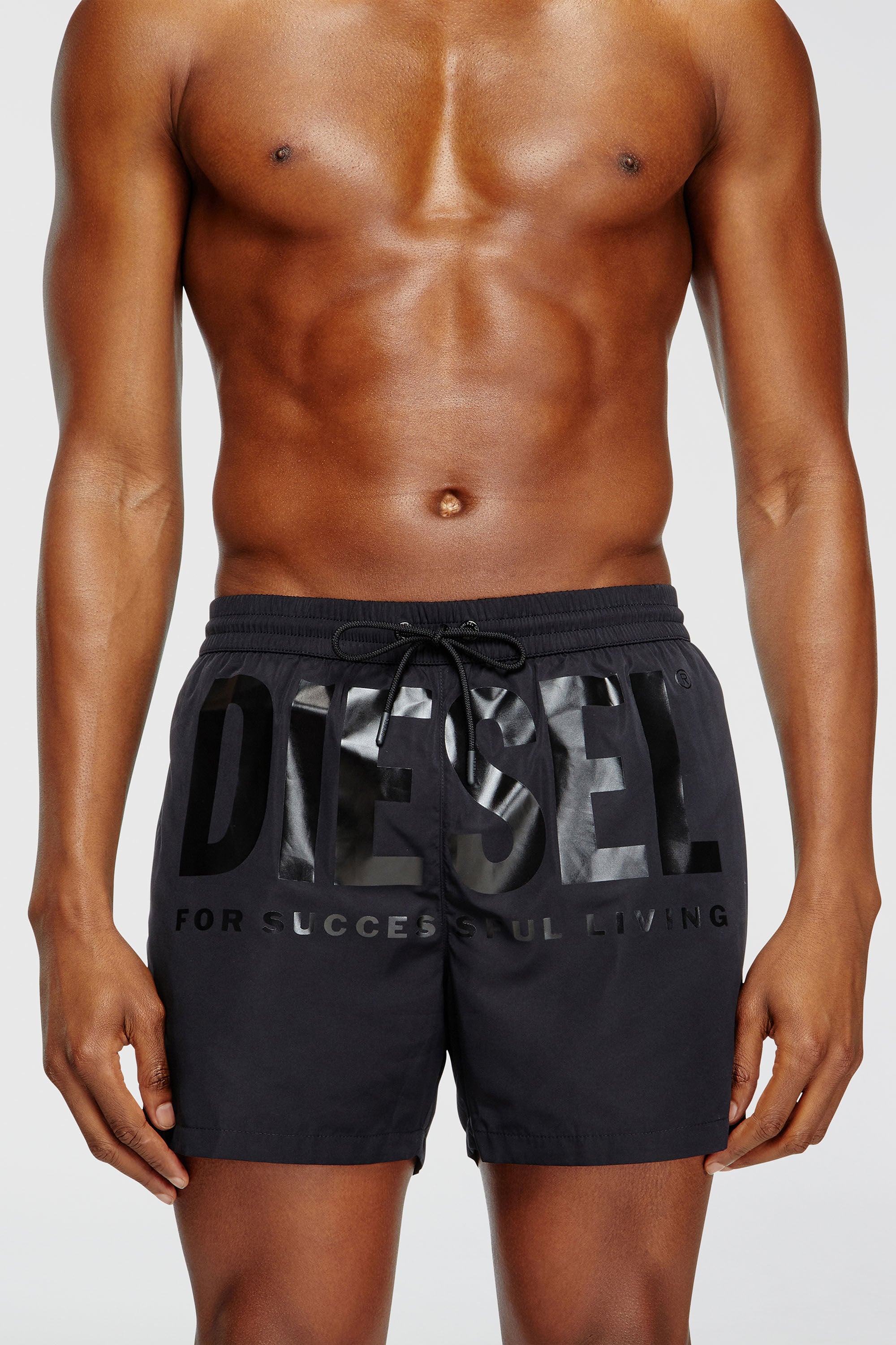 Men's Mid-length swim shorts with maxi logo | Black | Diesel US