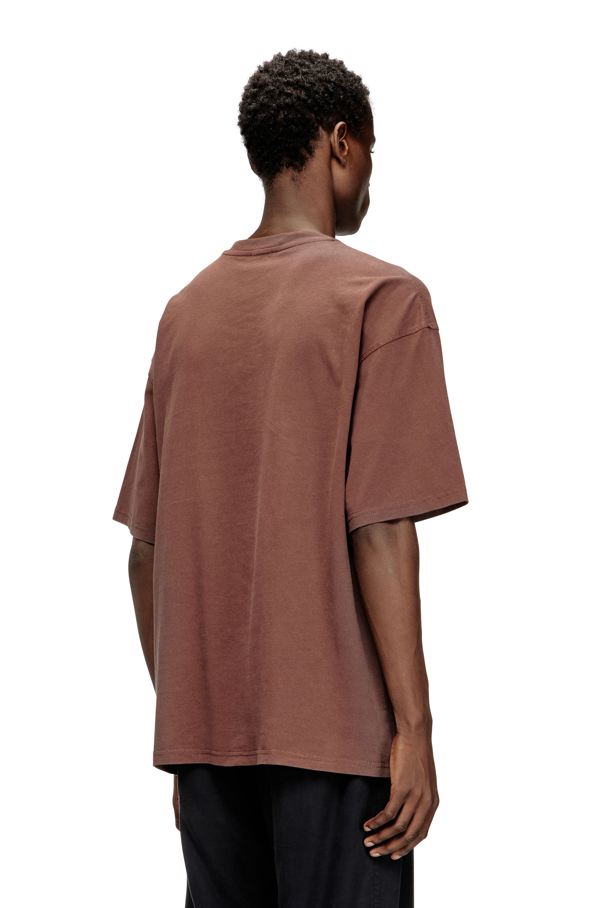 Men's T-shirt with distressed flocked logo | Brown | Diesel