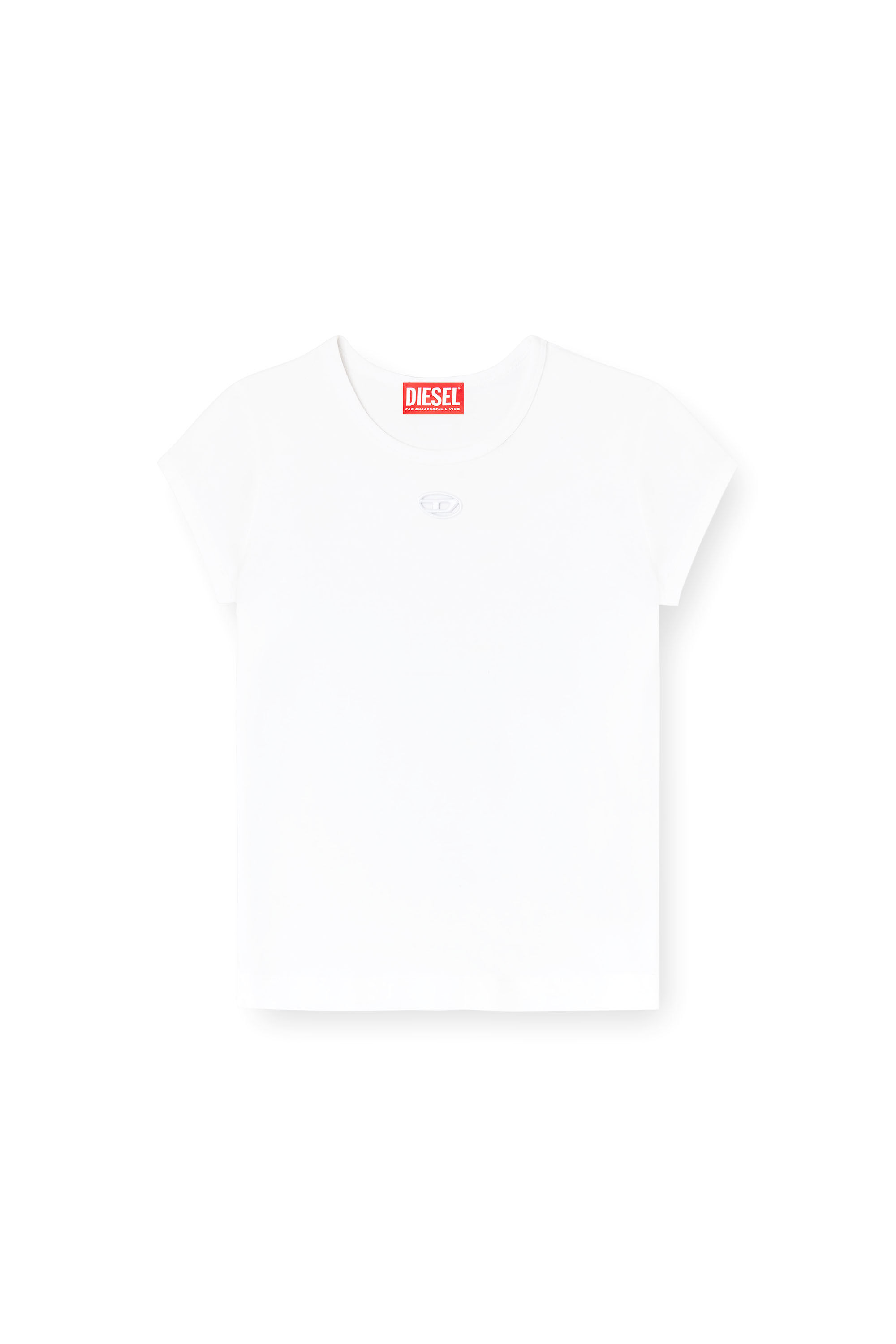 DIESEL　WOMEN'S　T-SHIRT　M　A05033　LOGO　白新品 T-ANGIE Woman: Cotton T-shirt with cut-out D logo | Diesel
