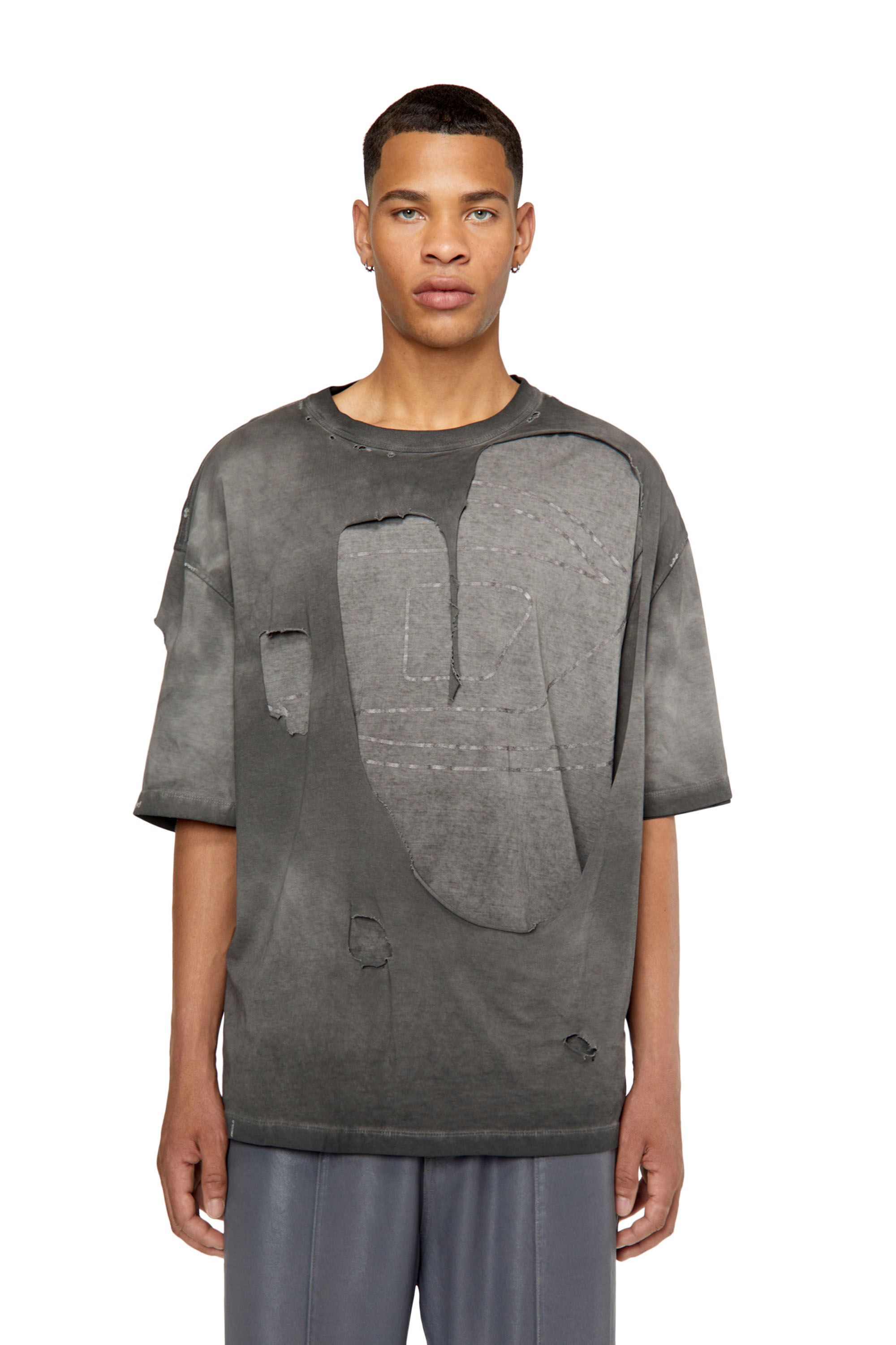 Diesel - T-ASHY, Male's Dual-layer T-shirt with oval D logo in Dark Grey - 3
