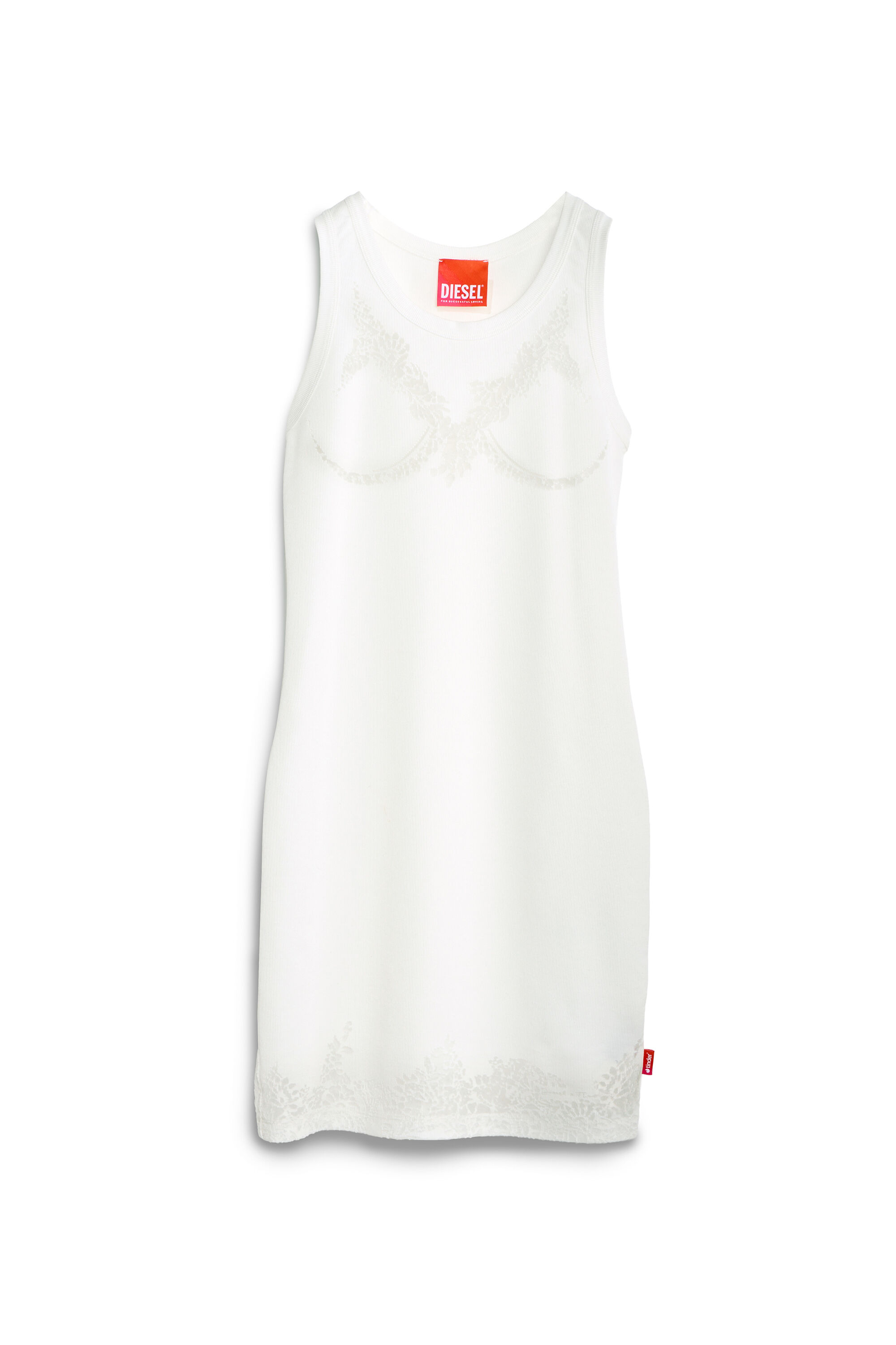Women's Mini tank dress with devoré lace effect | White | Diesel