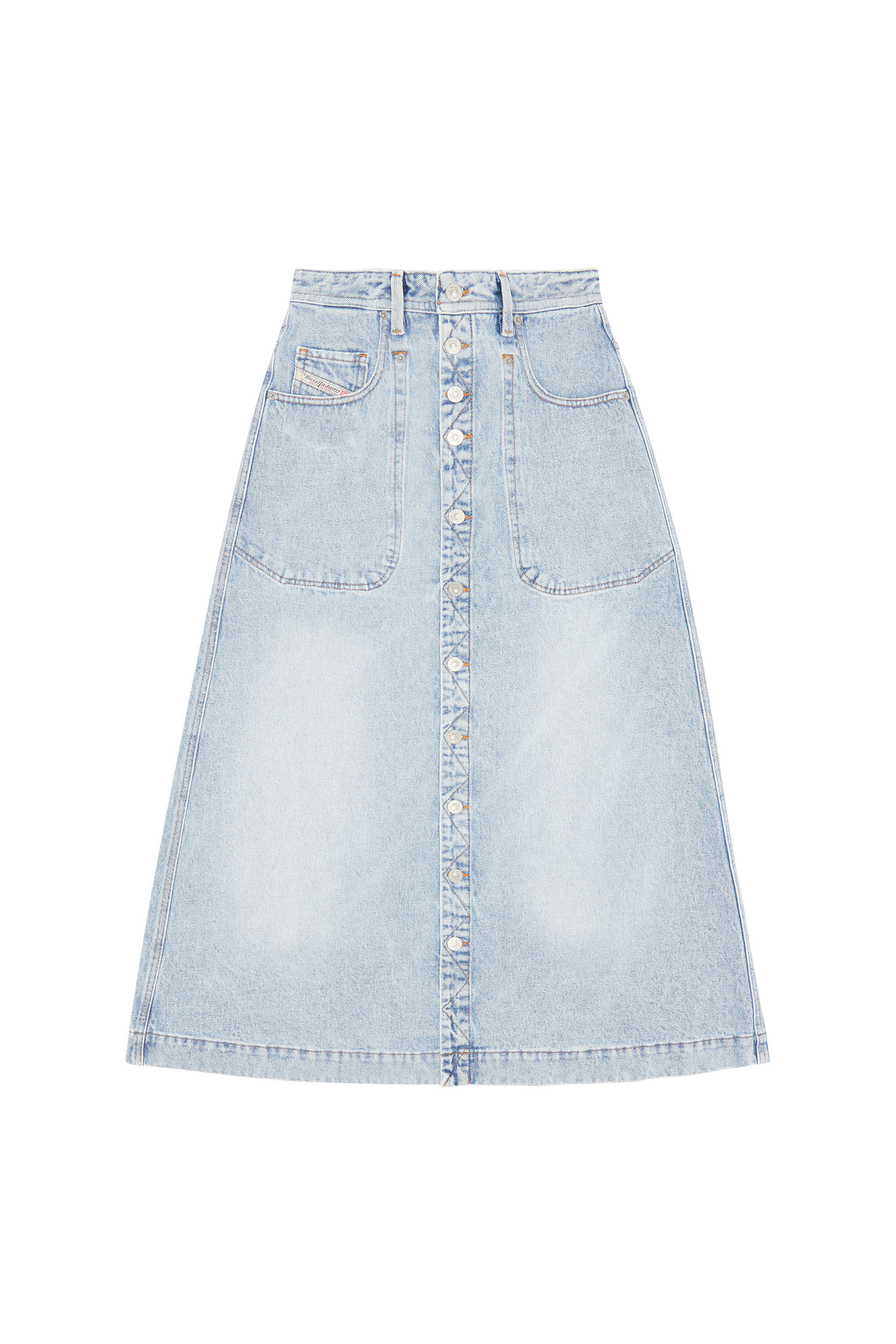 Diesel - DE-ALBUS-L A-LINE LONG SKIRT, Jupe trapèze en denim Femme in Bleu - 2