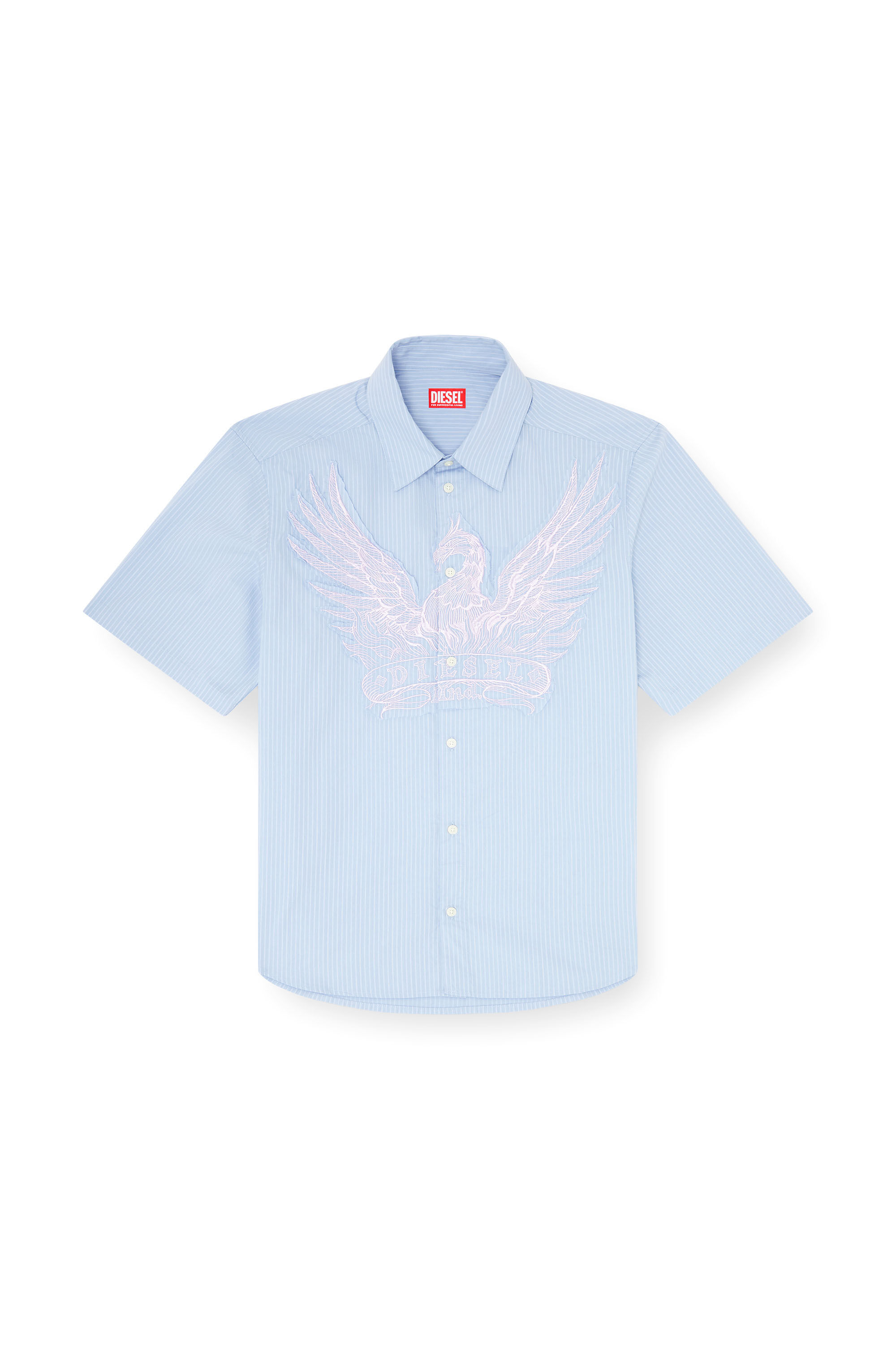 Diesel - S-SIMPLY-SS-AGCZ, Camisa de popelina a rayas con patch bordado Hombre in Azul marino - 2