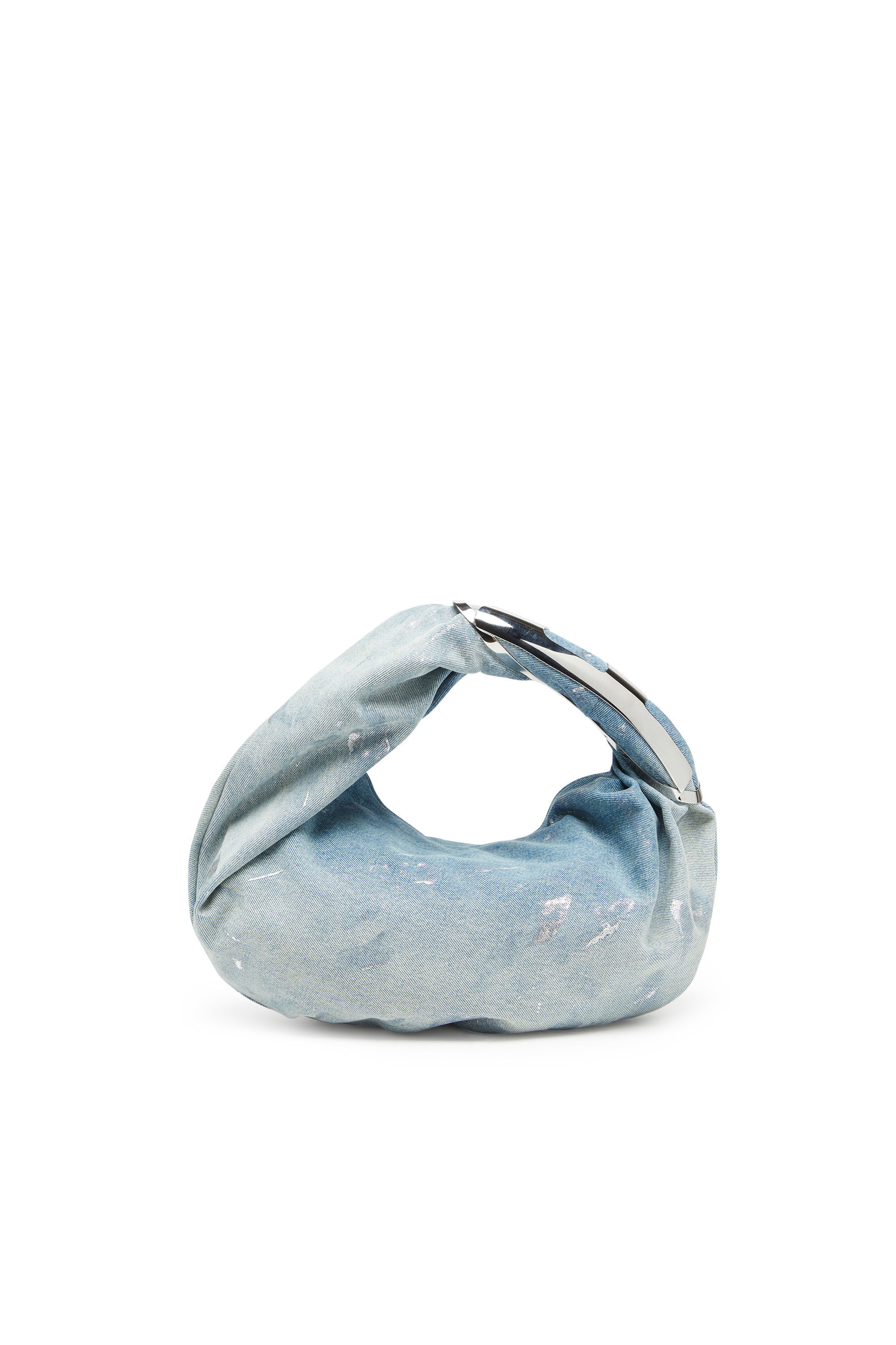 Diesel - GRAB-D HOBO S, Female's Grab-D S-Washed denim hobo bag with rolled Oval D in Light Blue - 3