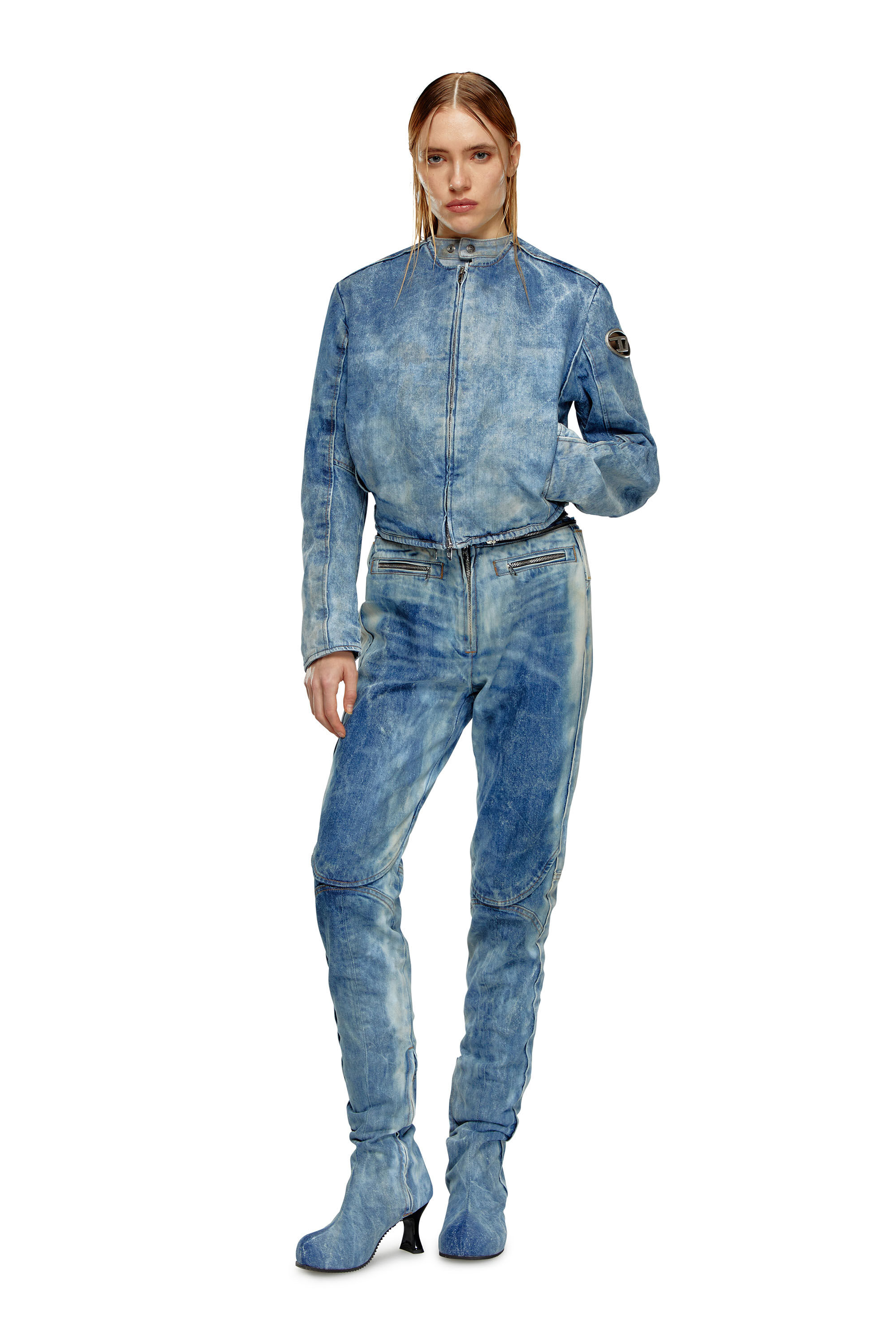 Diesel - DE-CALUR-FSE, Female's Denim jacket with biker zip details in Medium Blue - 1