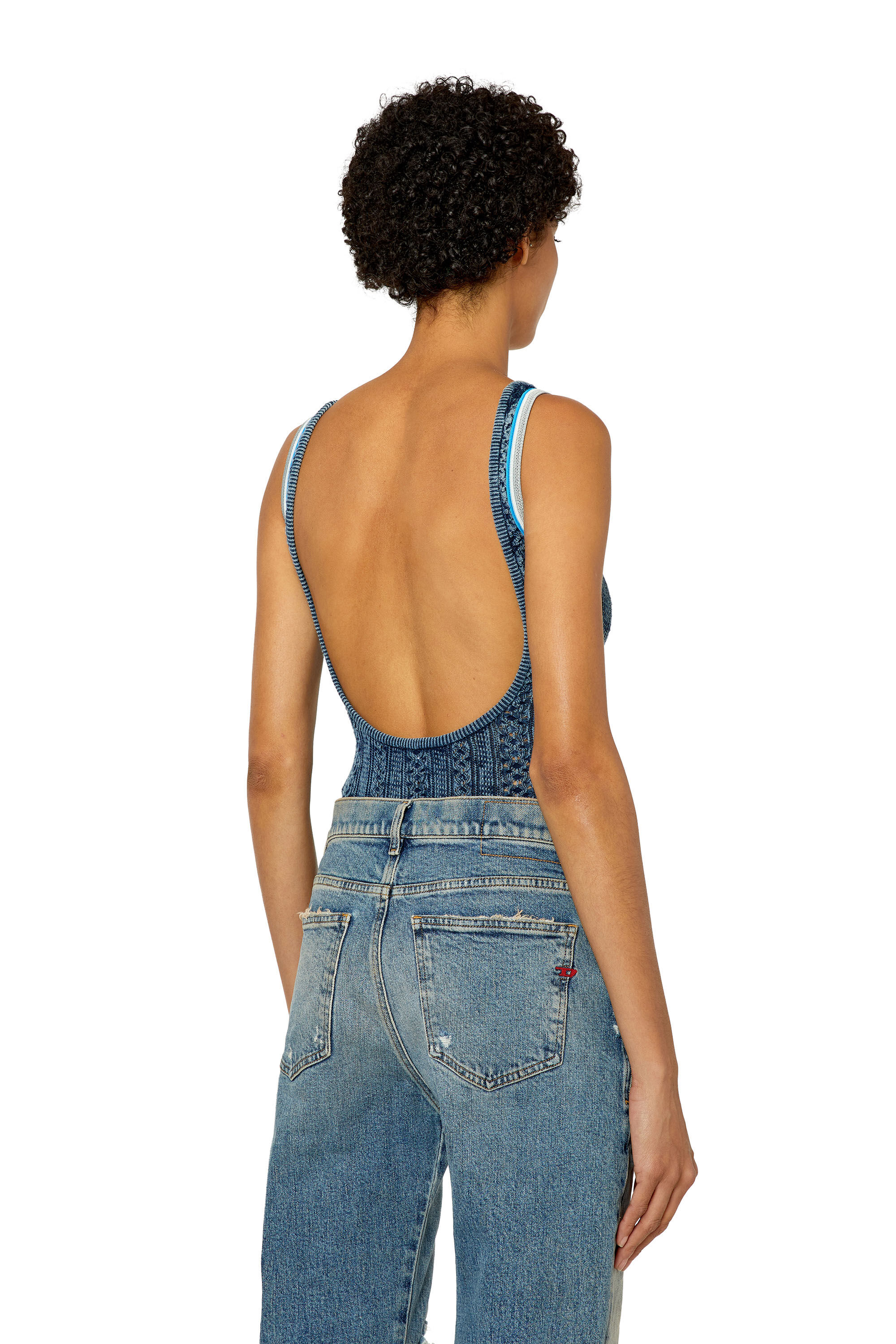 Diesel - M-ILAGROS, Body en maille pointelle avec cut-out oval D Femme in Bleu - 5