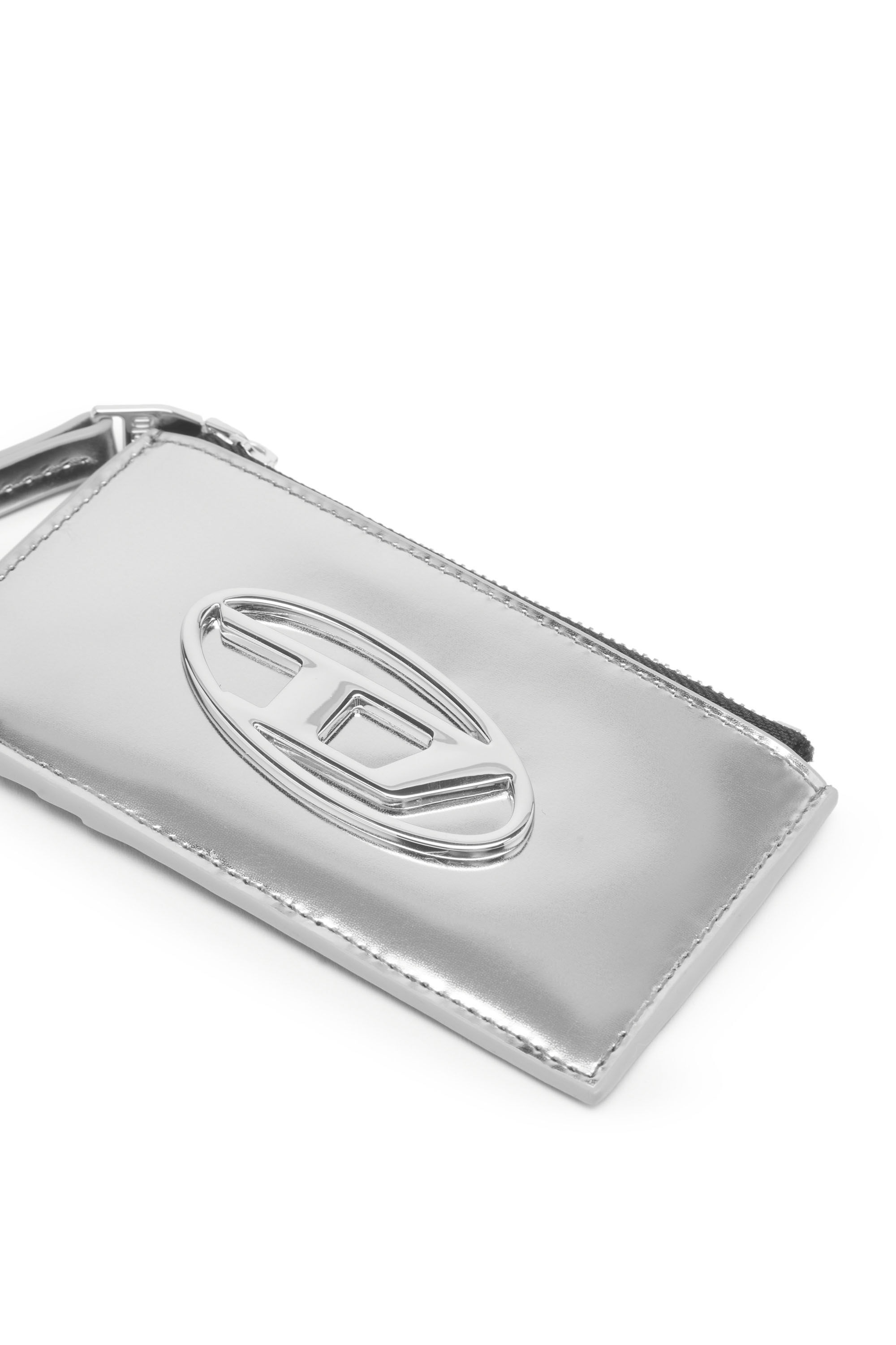 Diesel - CARD HOLDER COIN S, Female's Metallic leather card holder in Silver - 3