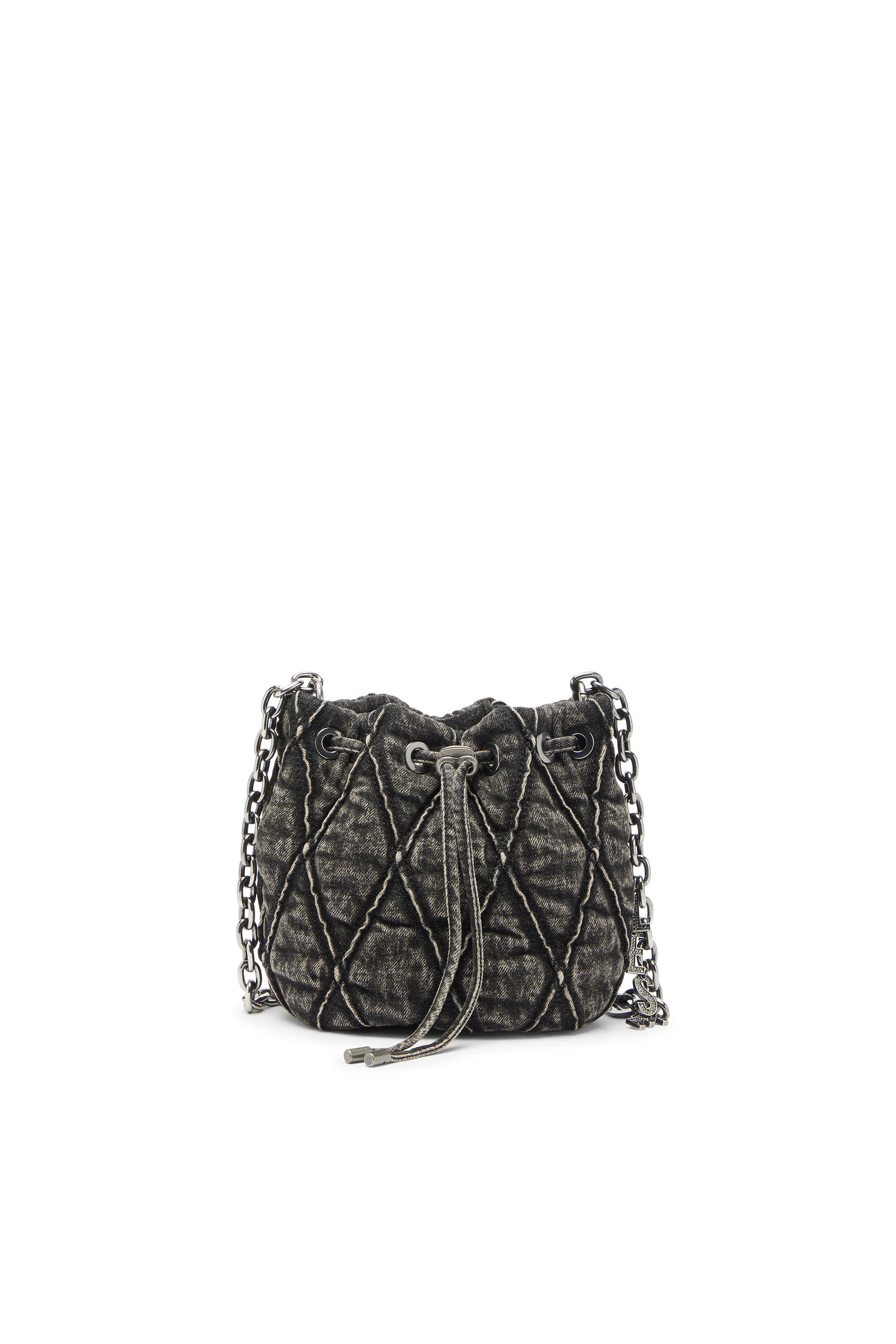 Diesel - CHARM-D BUCKET S, Woman's Charm-D - Bucket bag in acid-wash quilted denim in Dark grey - 1