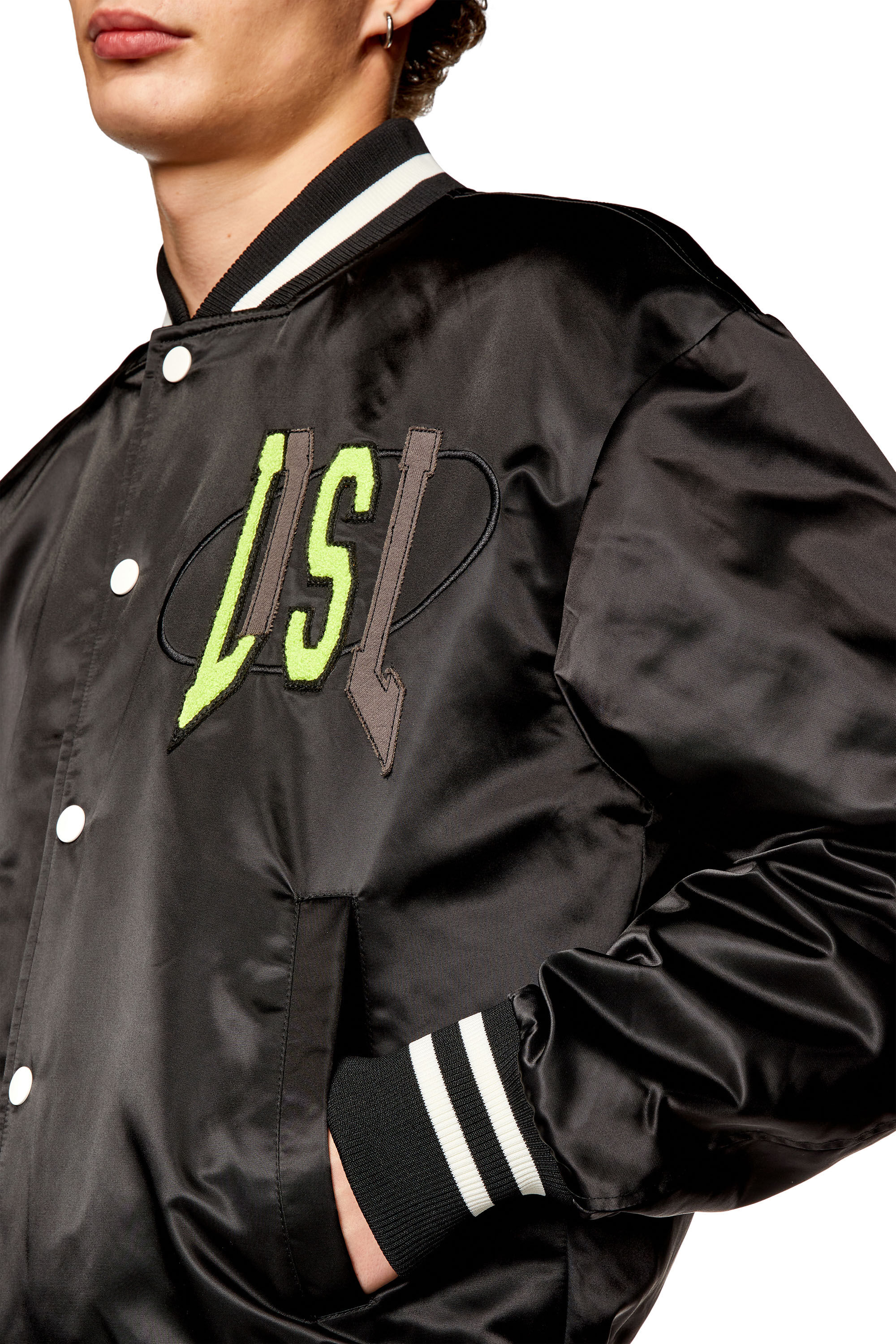 Men's Satin track jacket with LIES patches | Black | Diesel