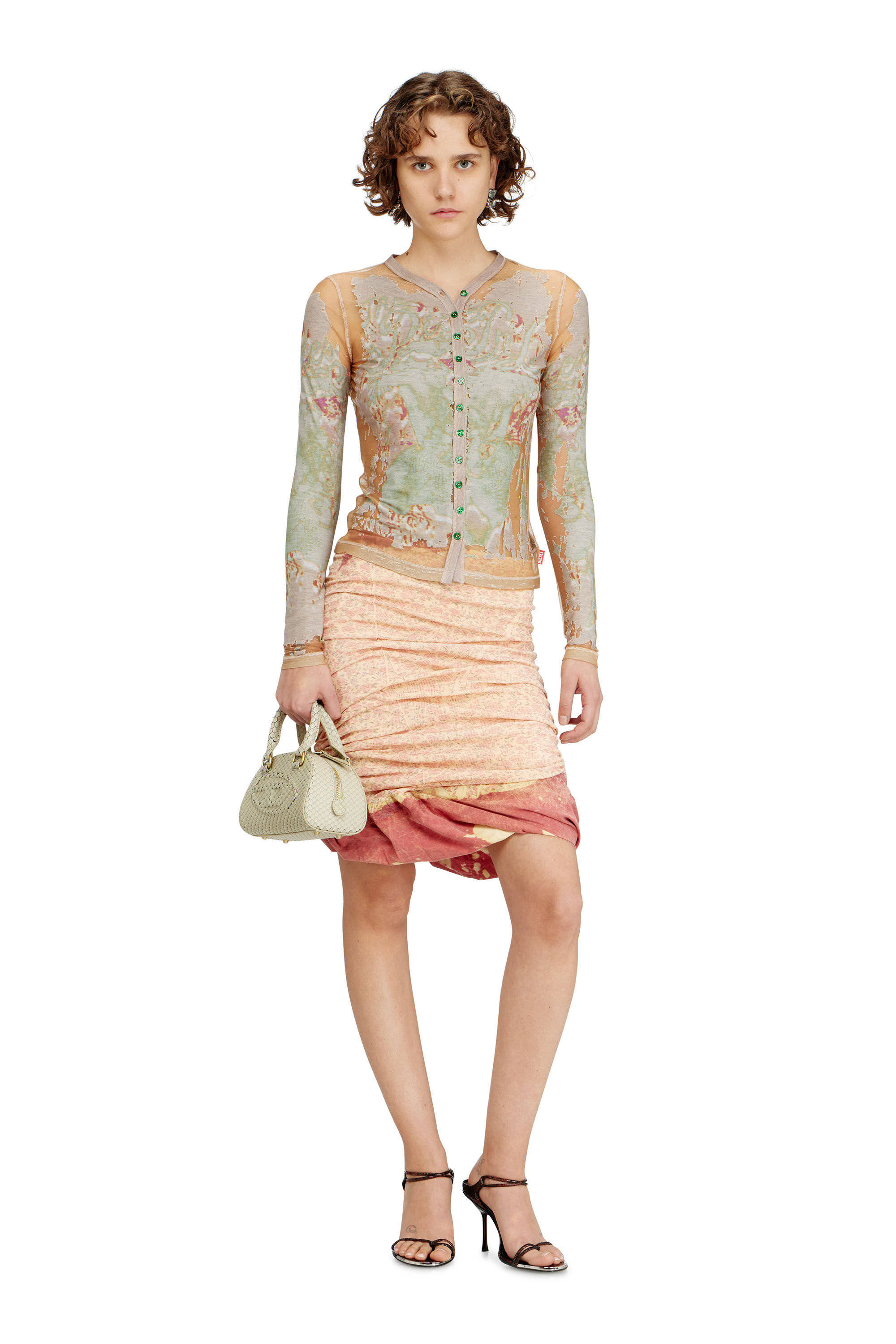 Diesel - 1DR DOME CROSSBODY, Female's 1DR Dome-Mini bowling bag in snake-effect leather in Beige - 1