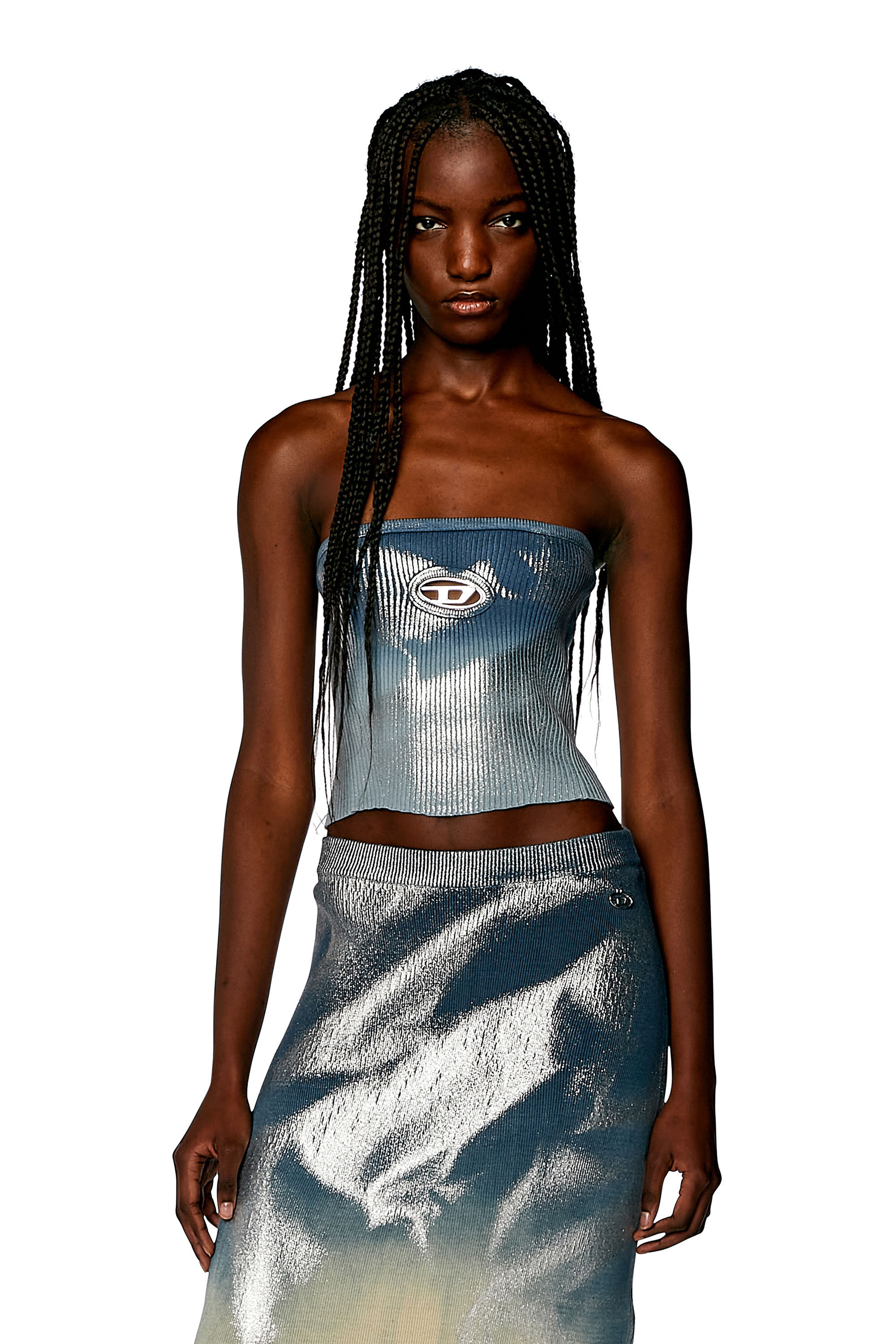 Diesel - M-CLARKSVILLEX-B, Female's Knit tube top with metallic effects in Blue - 3