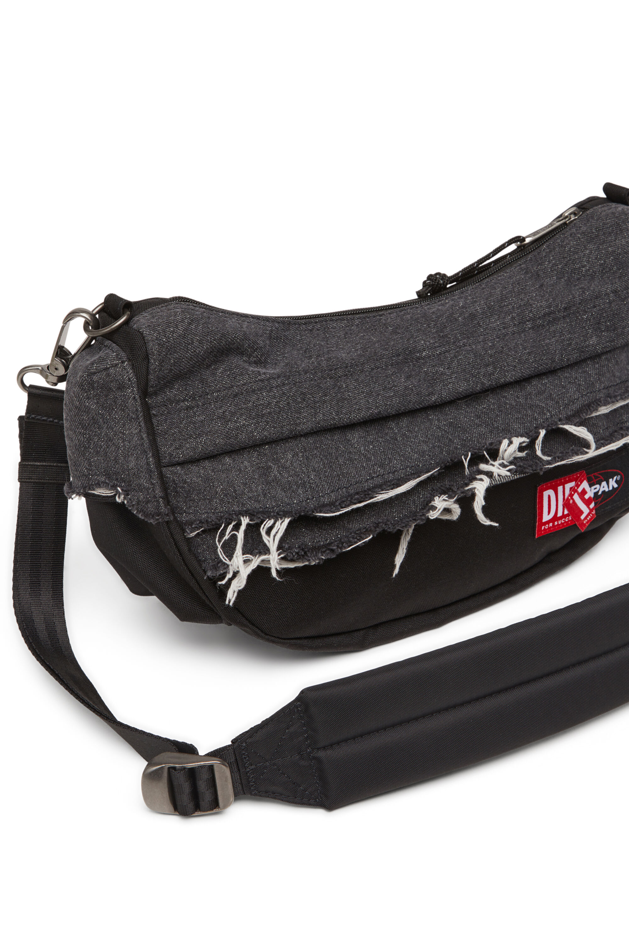 Women's Shoulder bag in destroyed denim and CORDURA® | Black