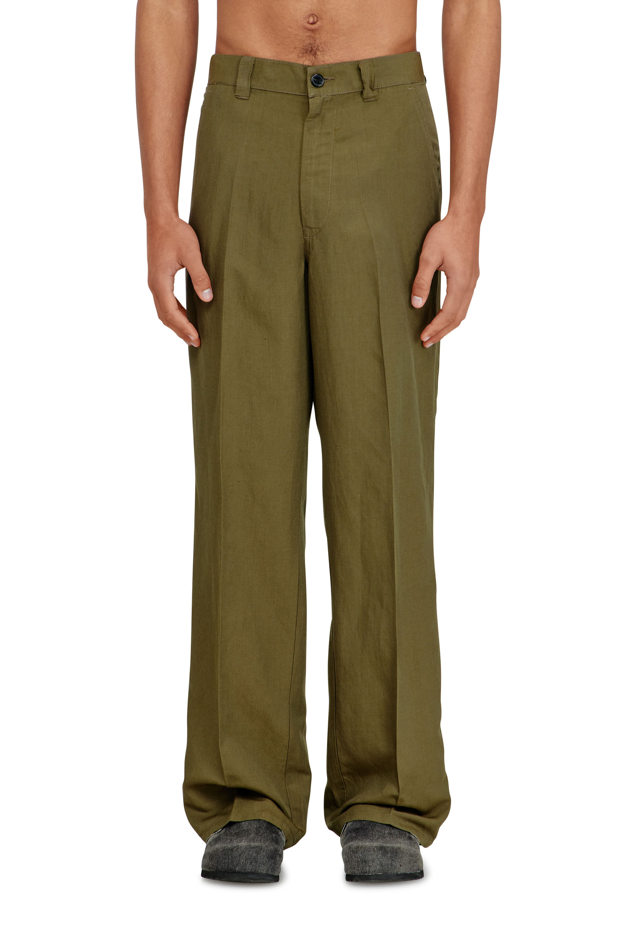 Diesel - P-HANT-CHINO-PGBS, Man's Linen-blend pants with wide leg in Green - 3