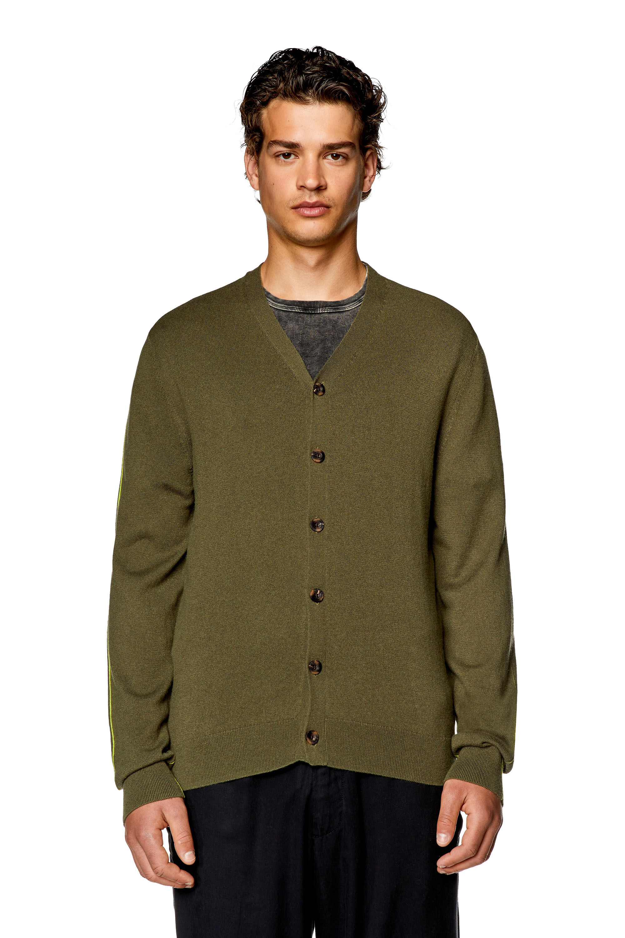 Diesel - K-ZANTE, Cardigan avec passepoil contrasté Homme in Vert - 5