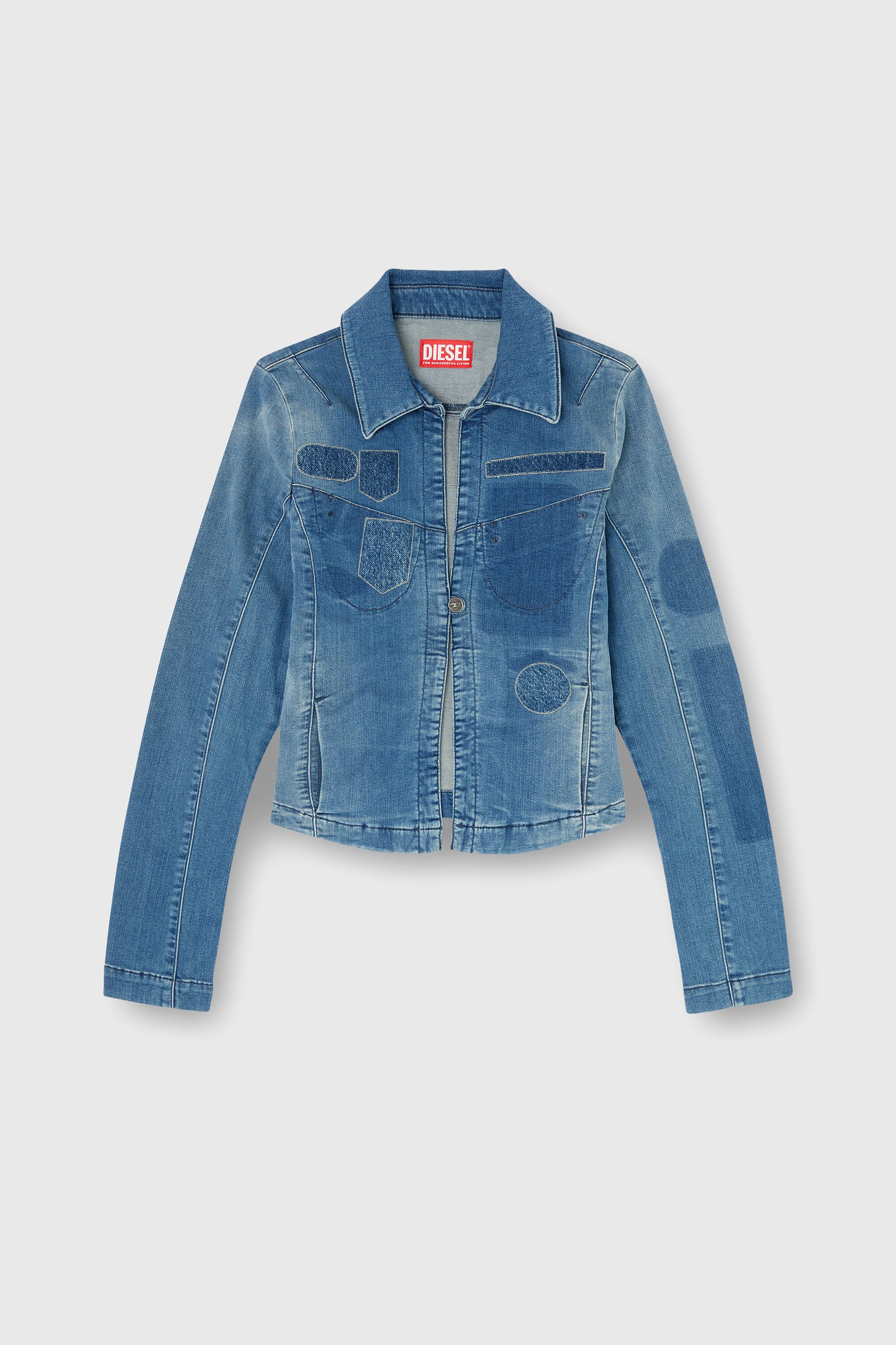 Diesel - DE-VILARA-S, Woman's One-button denim shirt with patch effects in Medium blue - 2