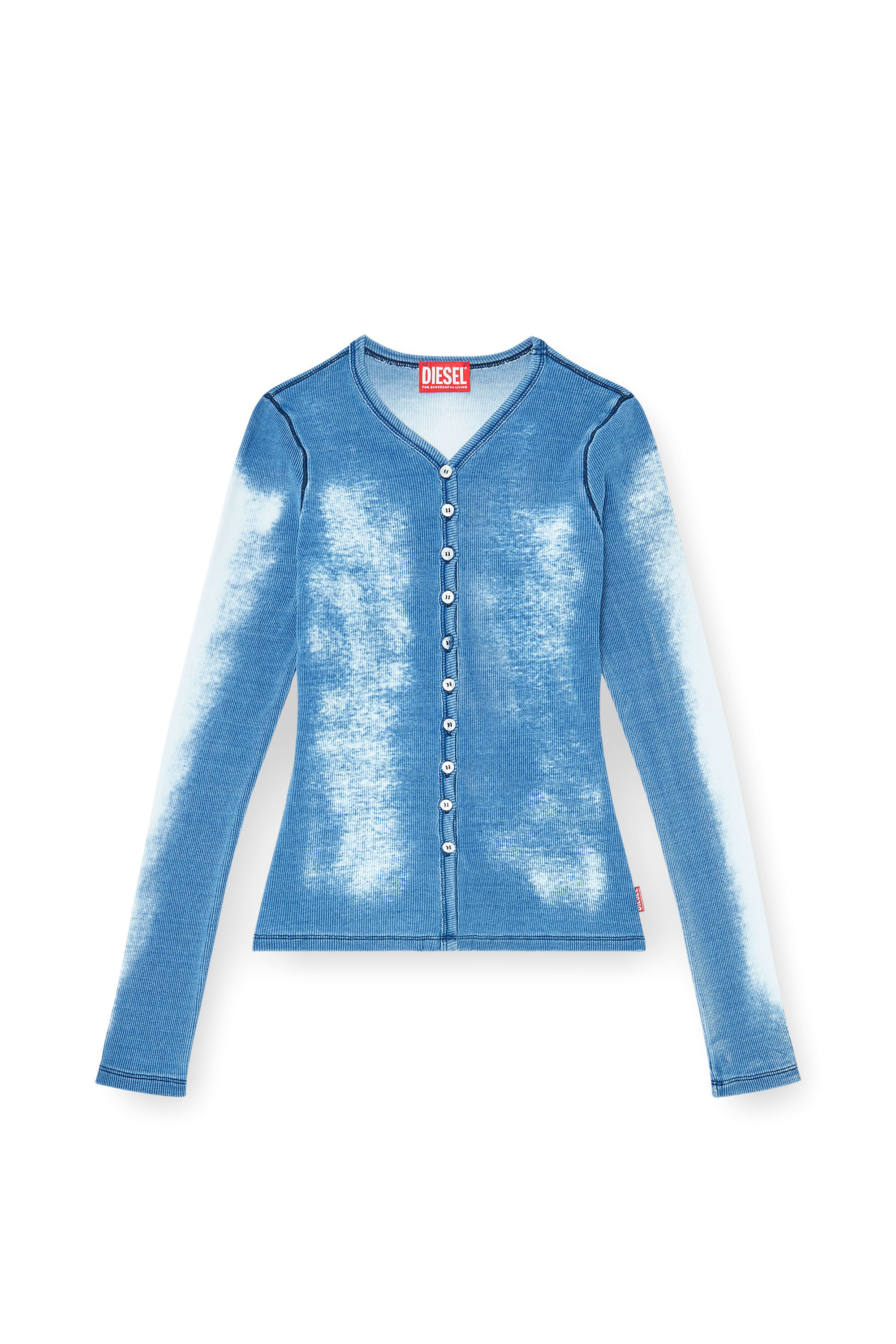 Women's Rib-jersey cardigan with bleached effect | Blue | Diesel