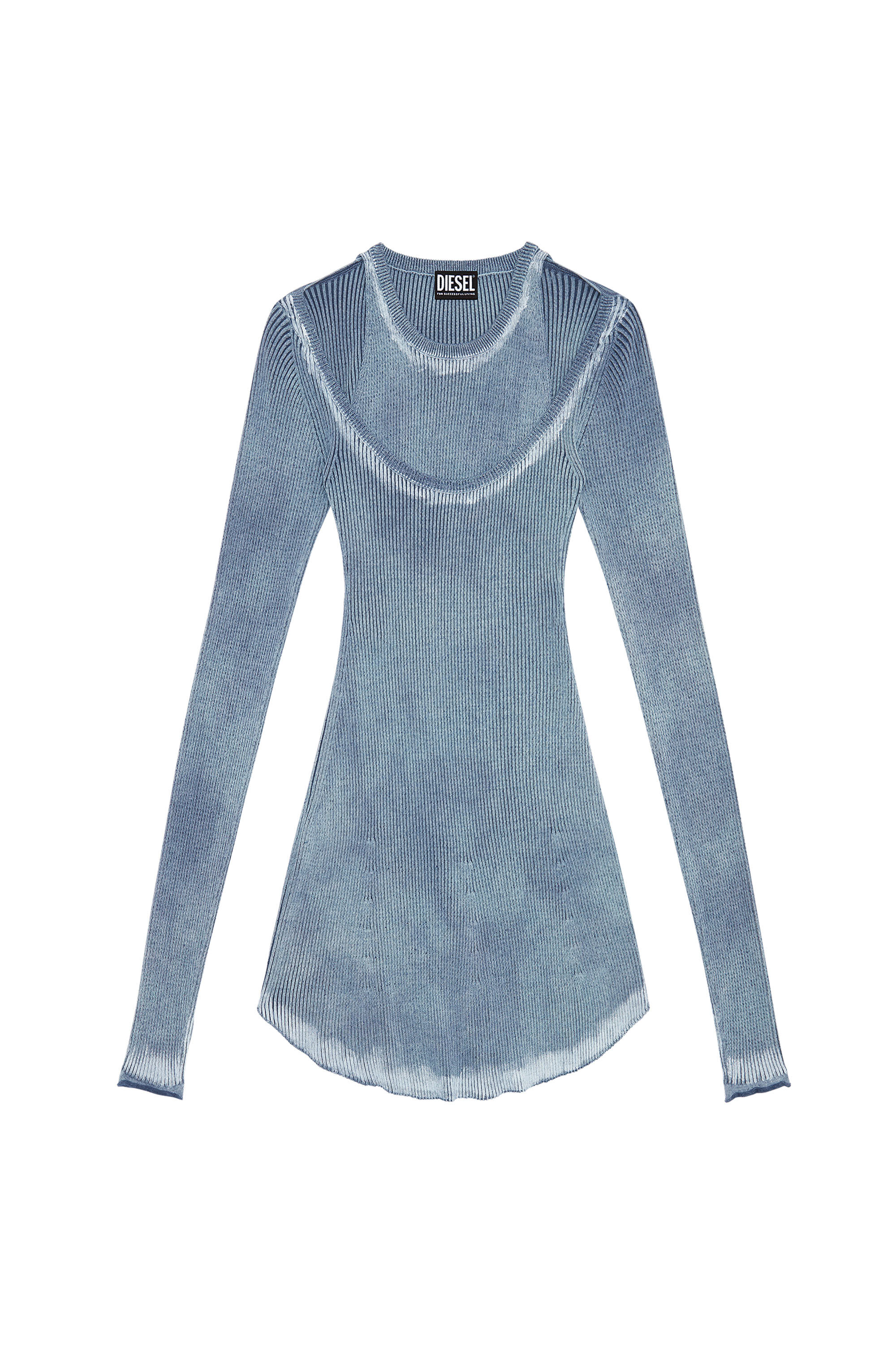 Diesel - M-ICA, Robe courte en maille à effet superposé Femme in Bleu - 2