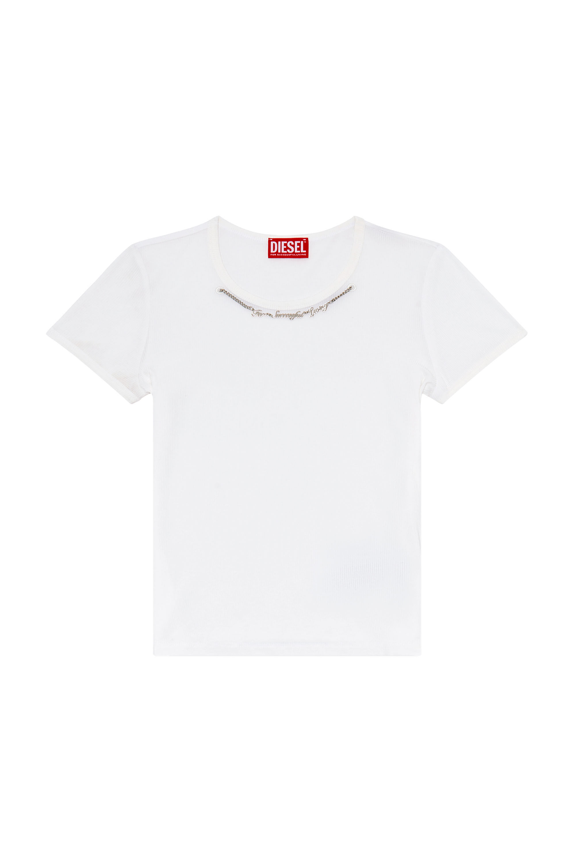 Diesel - T-MATIC, Camiseta de tejido en canal&eacute; con collar de cadena Mujer in Blanco - 2