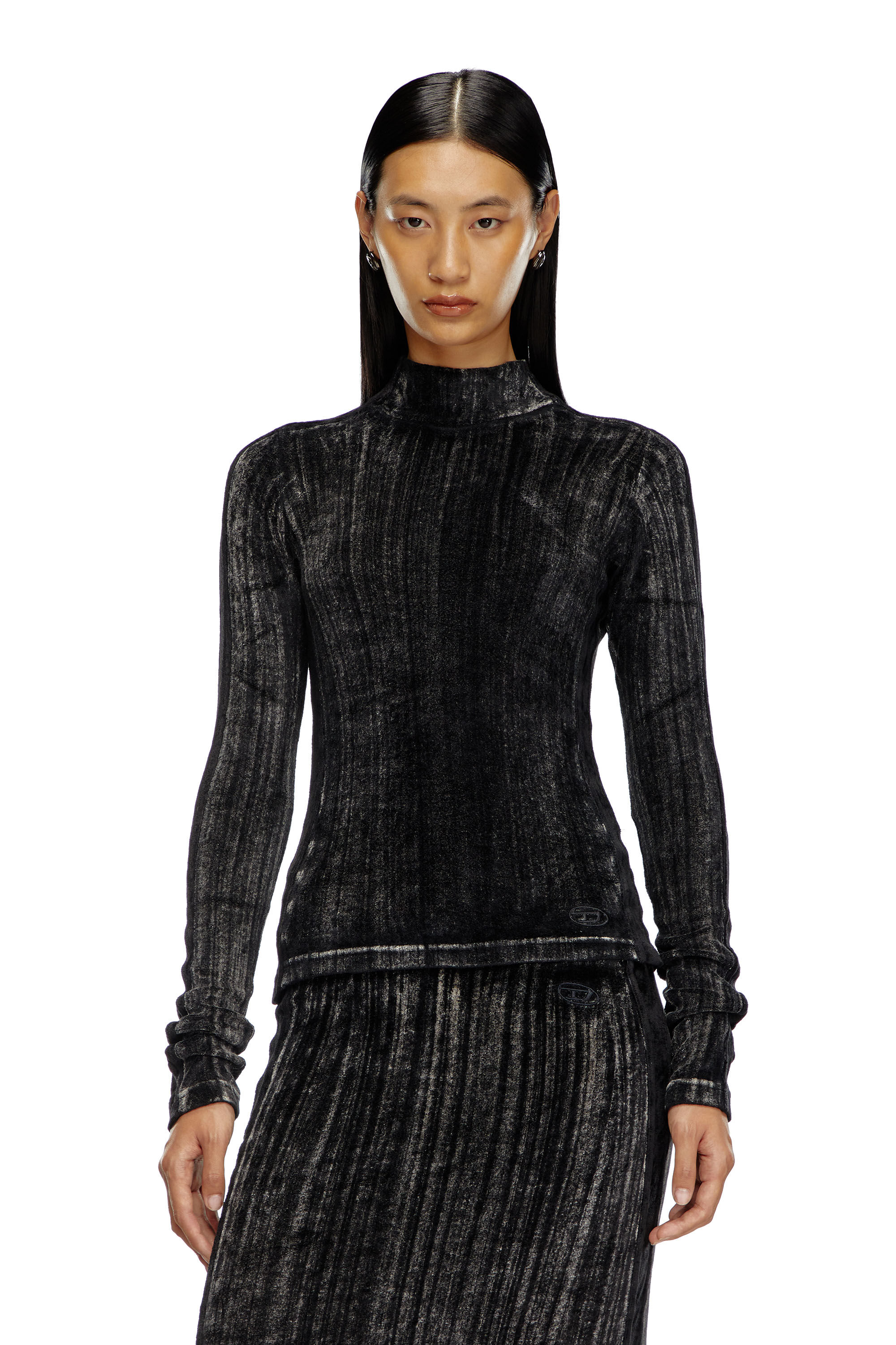 Women's Mock-neck top in treated chenille | Black | Diesel