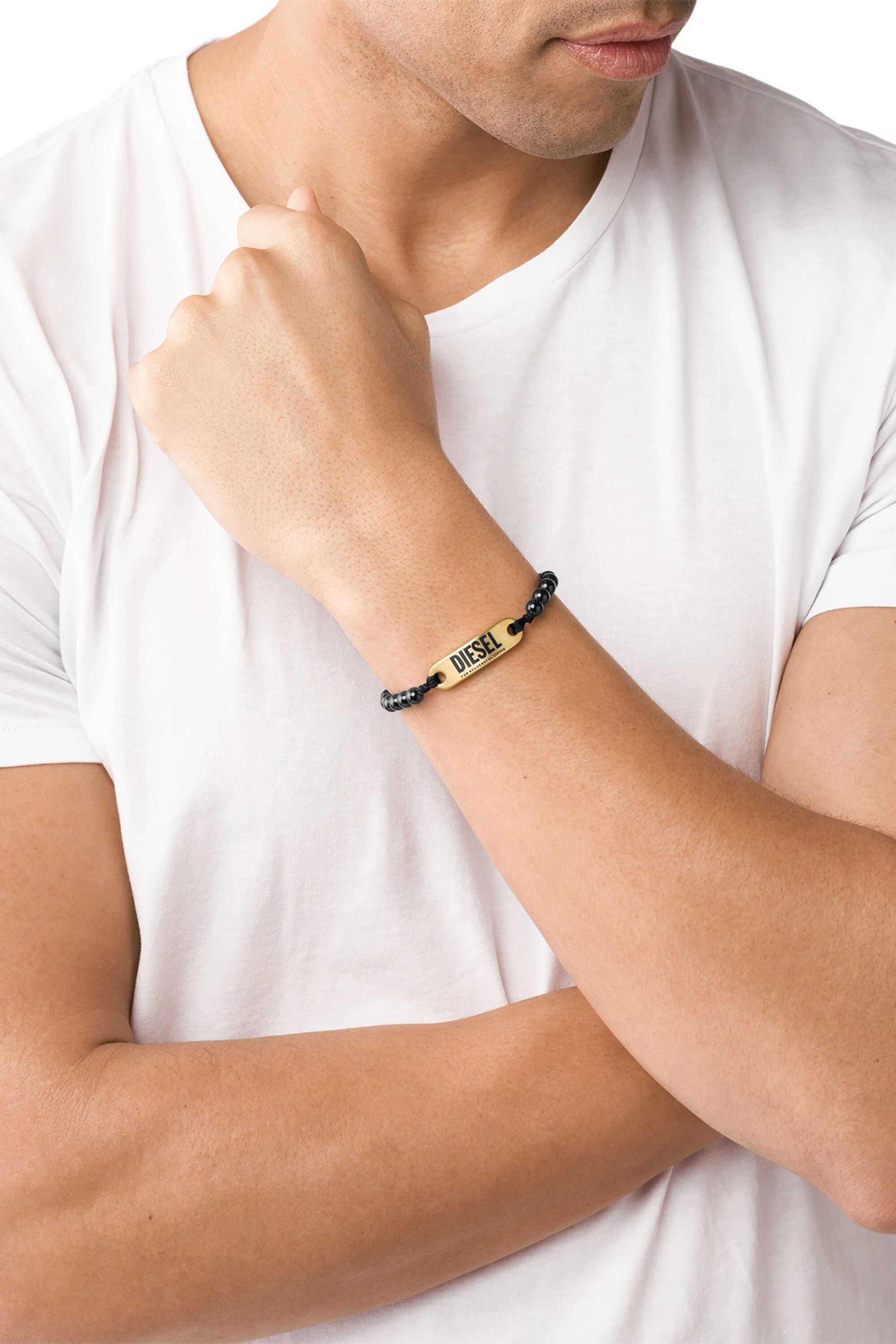 Diesel - DX1360, Bracelet perlé Gold ID en agate noire Homme in Noir - 3