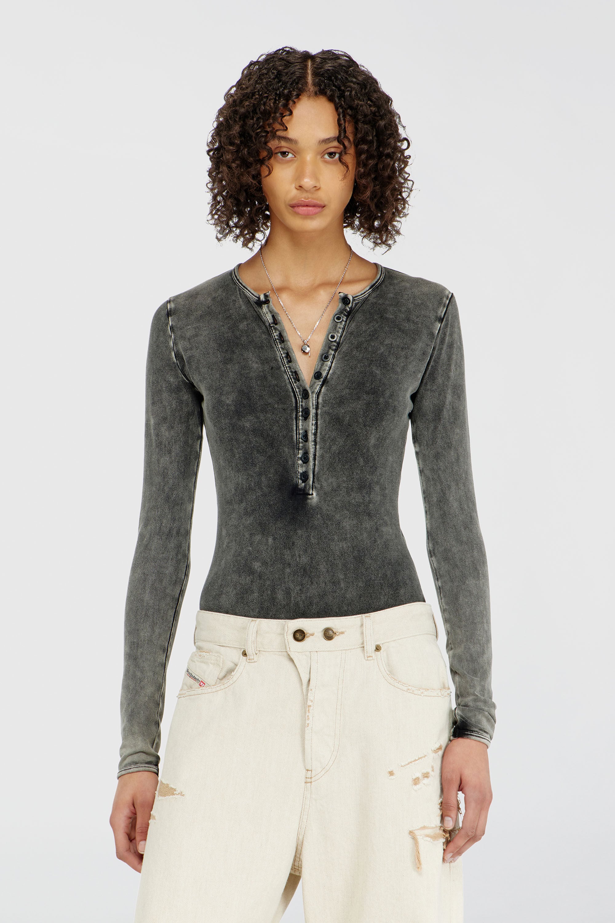 Diesel - FRESYA-DNM, Female's Cotton bodysuit with buttoned front in Dark Grey - 4