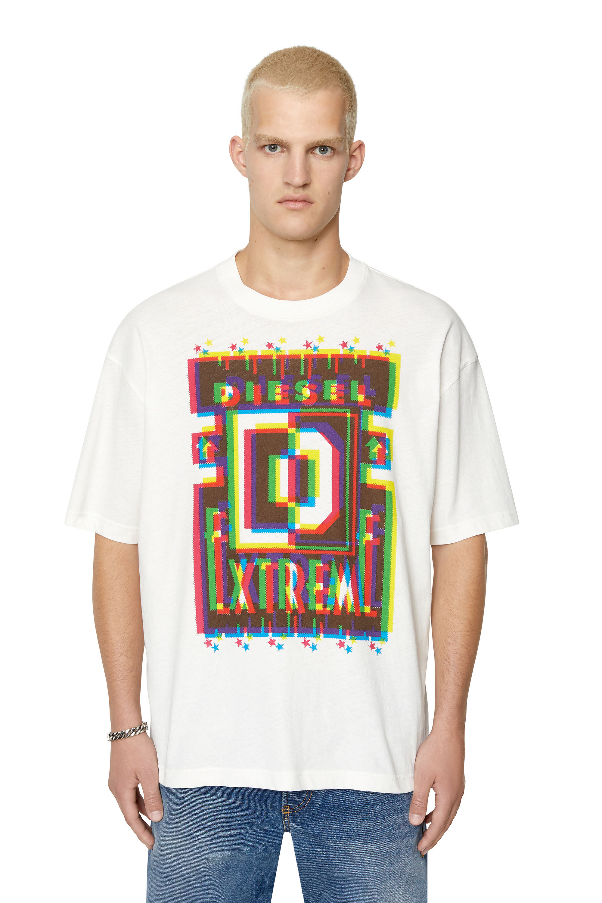 diesel Tシャツ Men's T-shirt with solid color panels | Black | Diesel