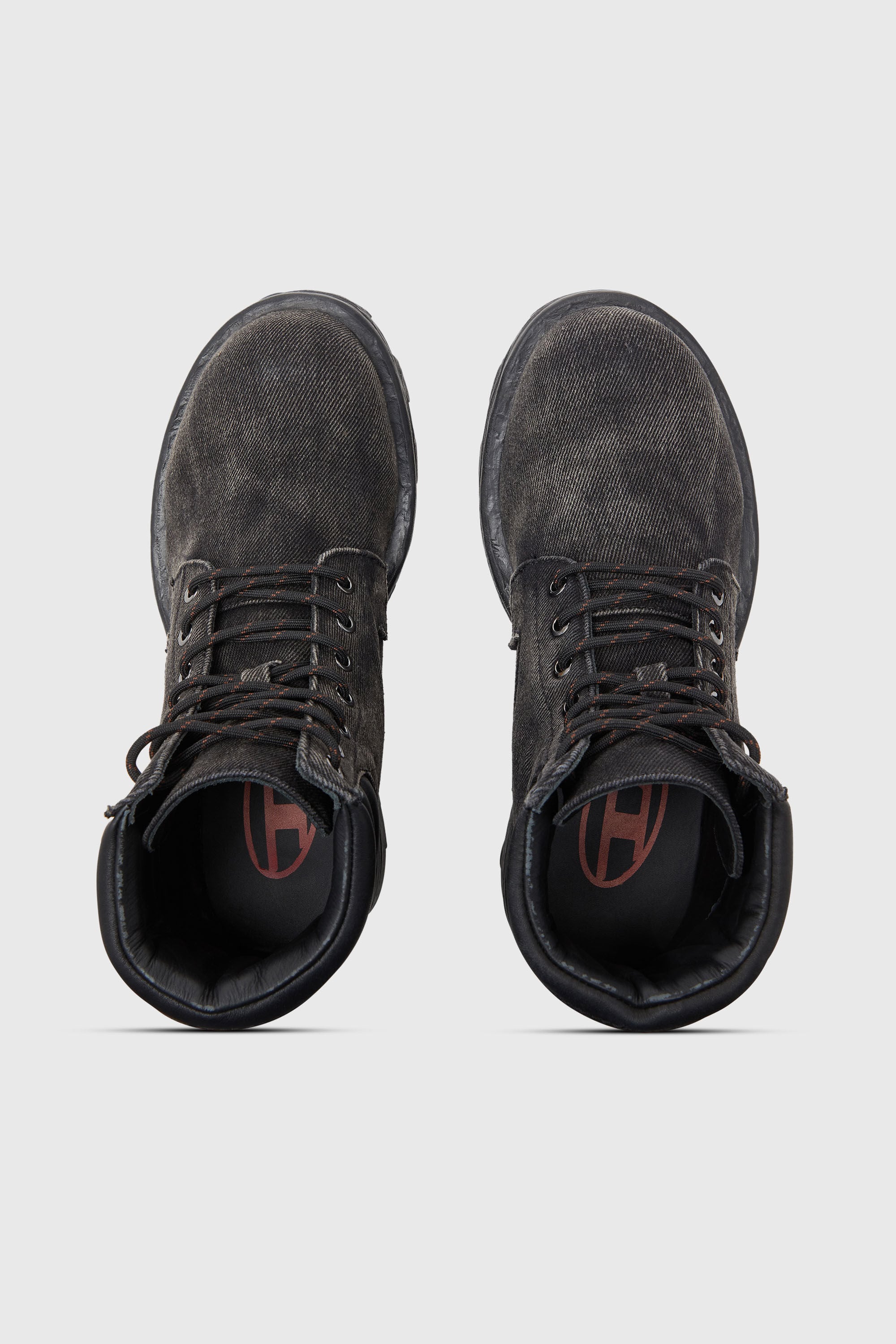 Diesel - D-HAMMER LACE UP W, D-Hammer-Botas de combate en mezclilla y cuero Mujer in Gris - 4