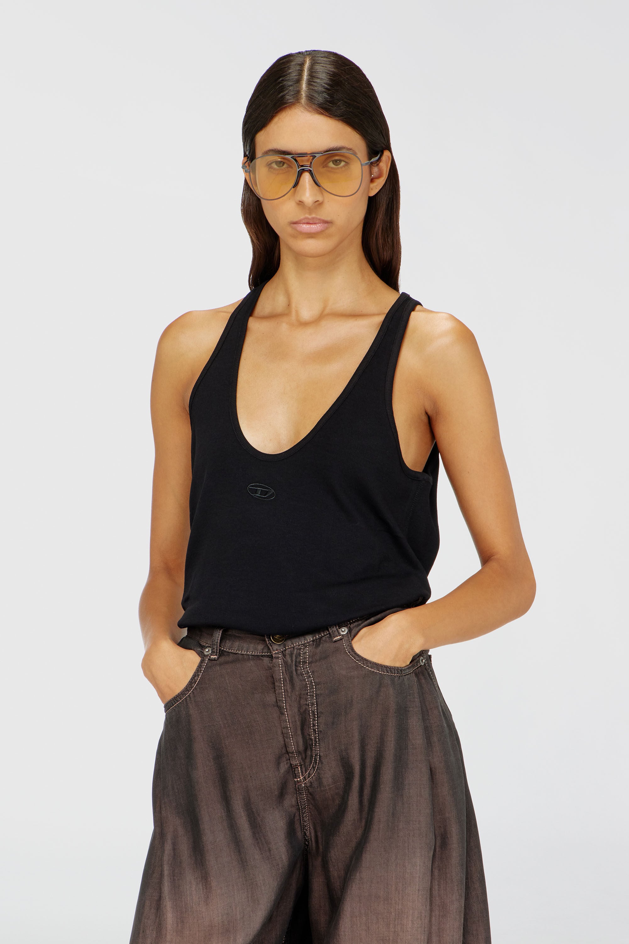 Diesel - T-IPSYA-LKDS, Woman's Ribbed tank top with Oval D in Black - 3