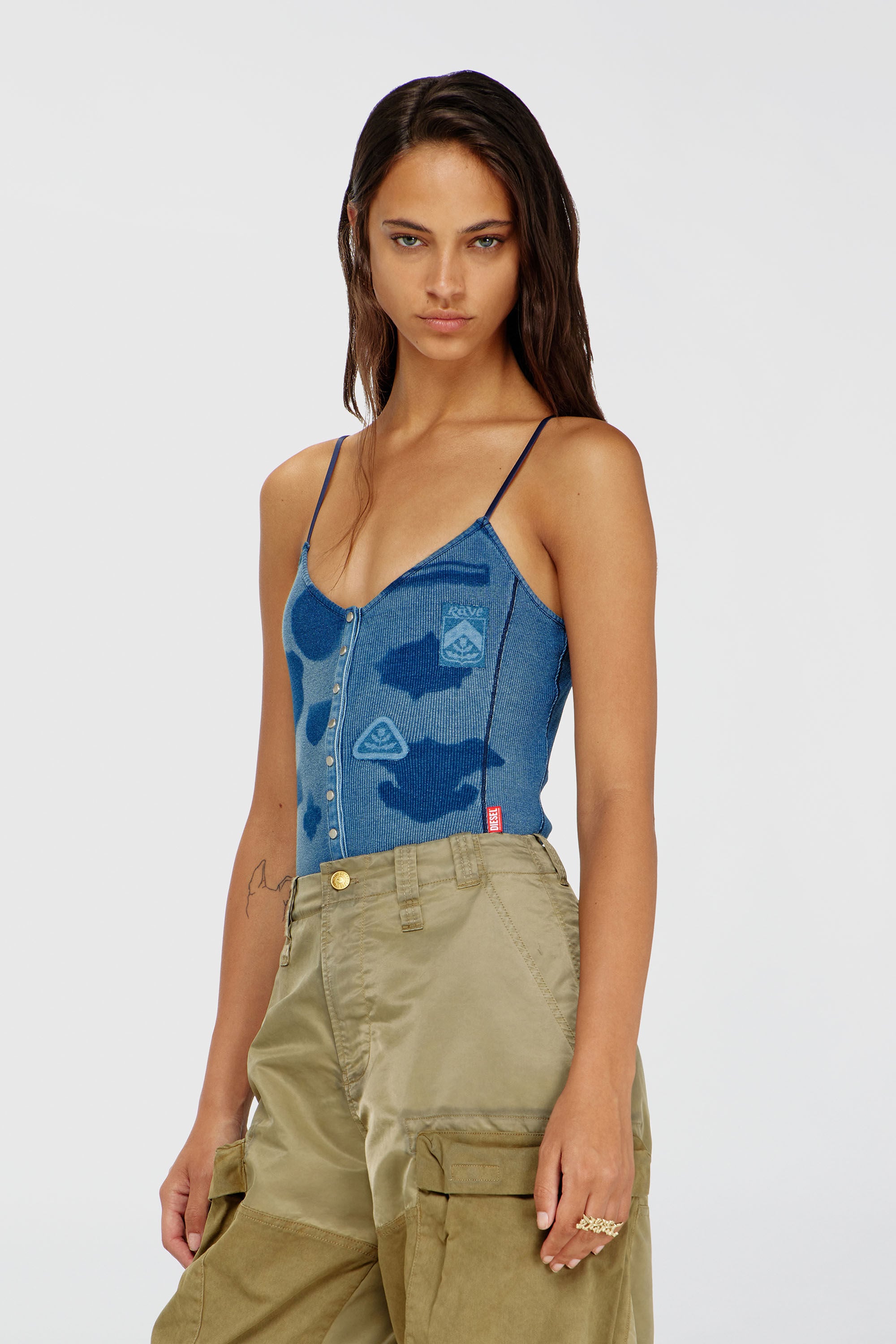 Diesel - T-LEY-AA1, Female's Bodysuit in ribbed jersey with shadow-patch effects in Medium Blue - 3