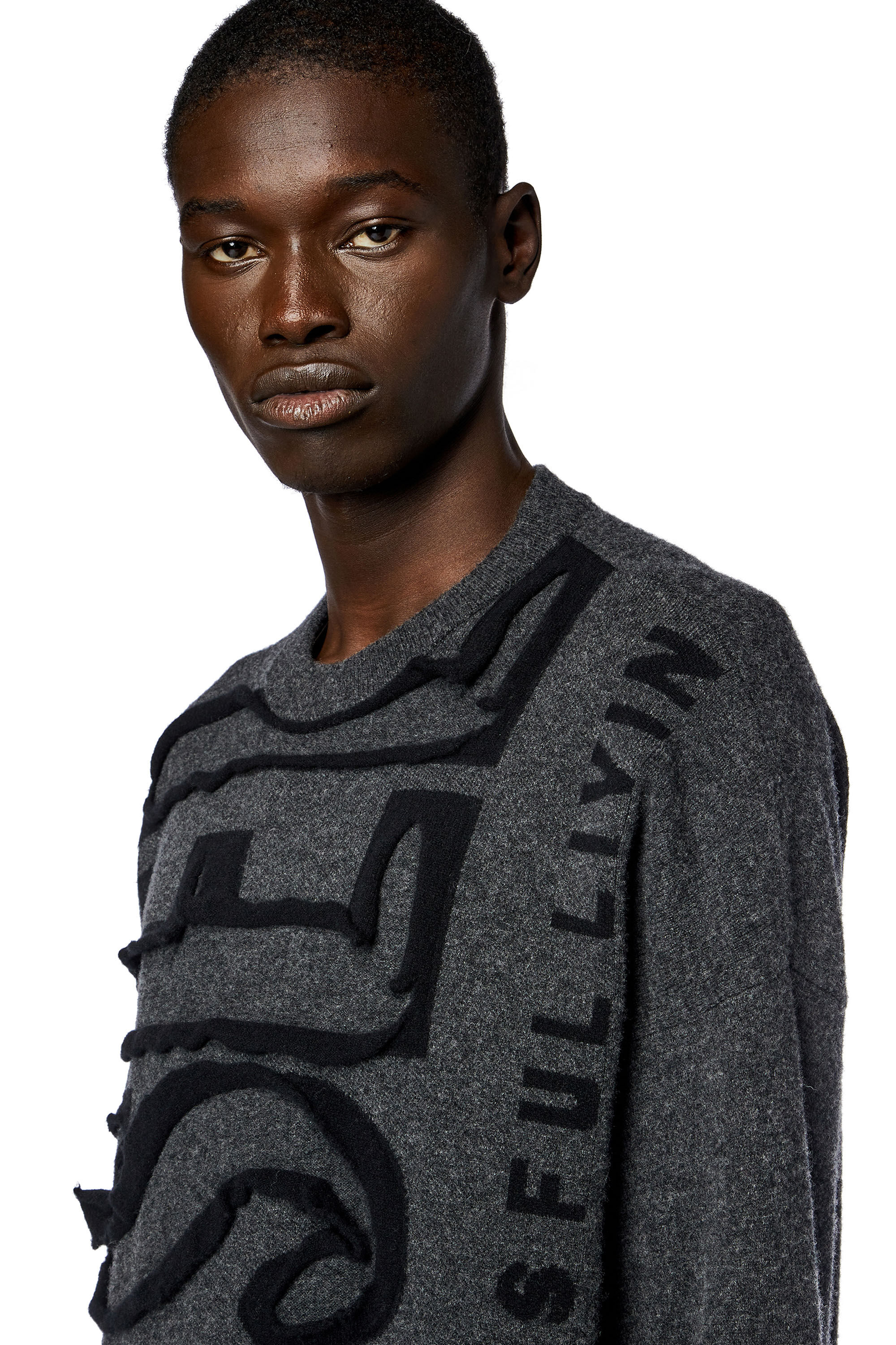 Diesel - K-FLOYD, Male's Wool jumper with peel-off Super Logo in Dark Grey - 5