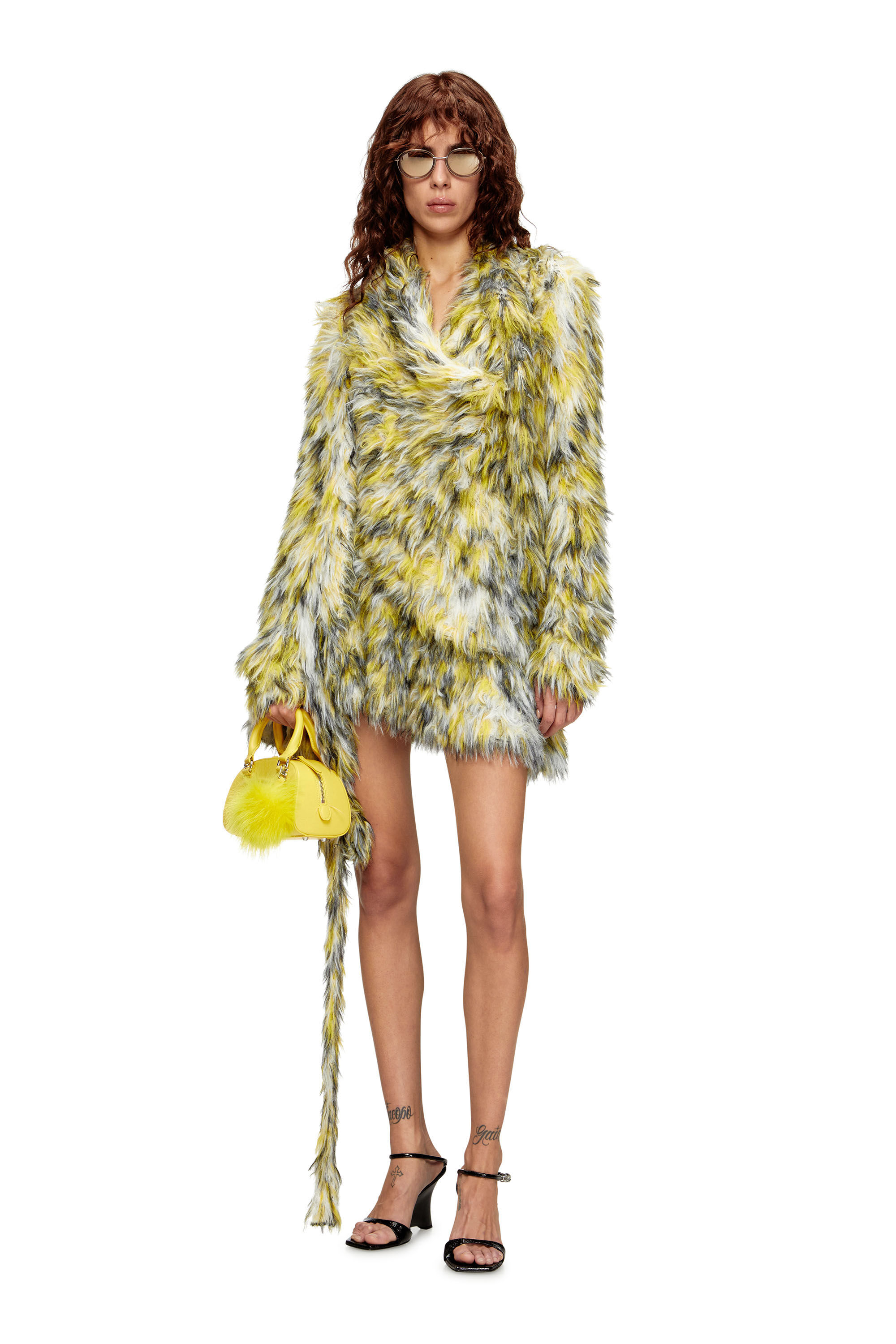 Diesel - M-ASTRELLA, Female's Mini skirt in fluffy jacquard knit in Black/Yellow - 1