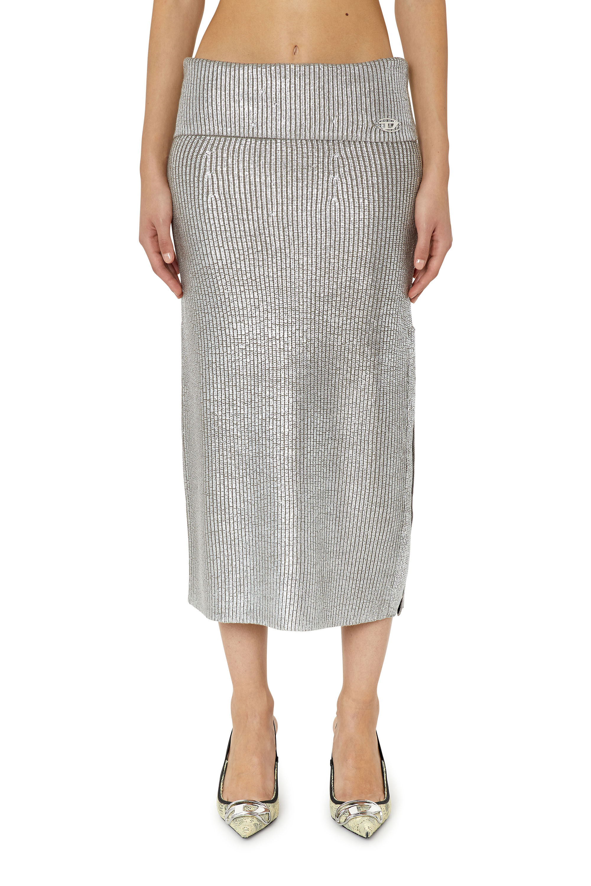 Diesel - M-ADHUETTE, Female's Wool skirt with foil print in Light Grey - 3