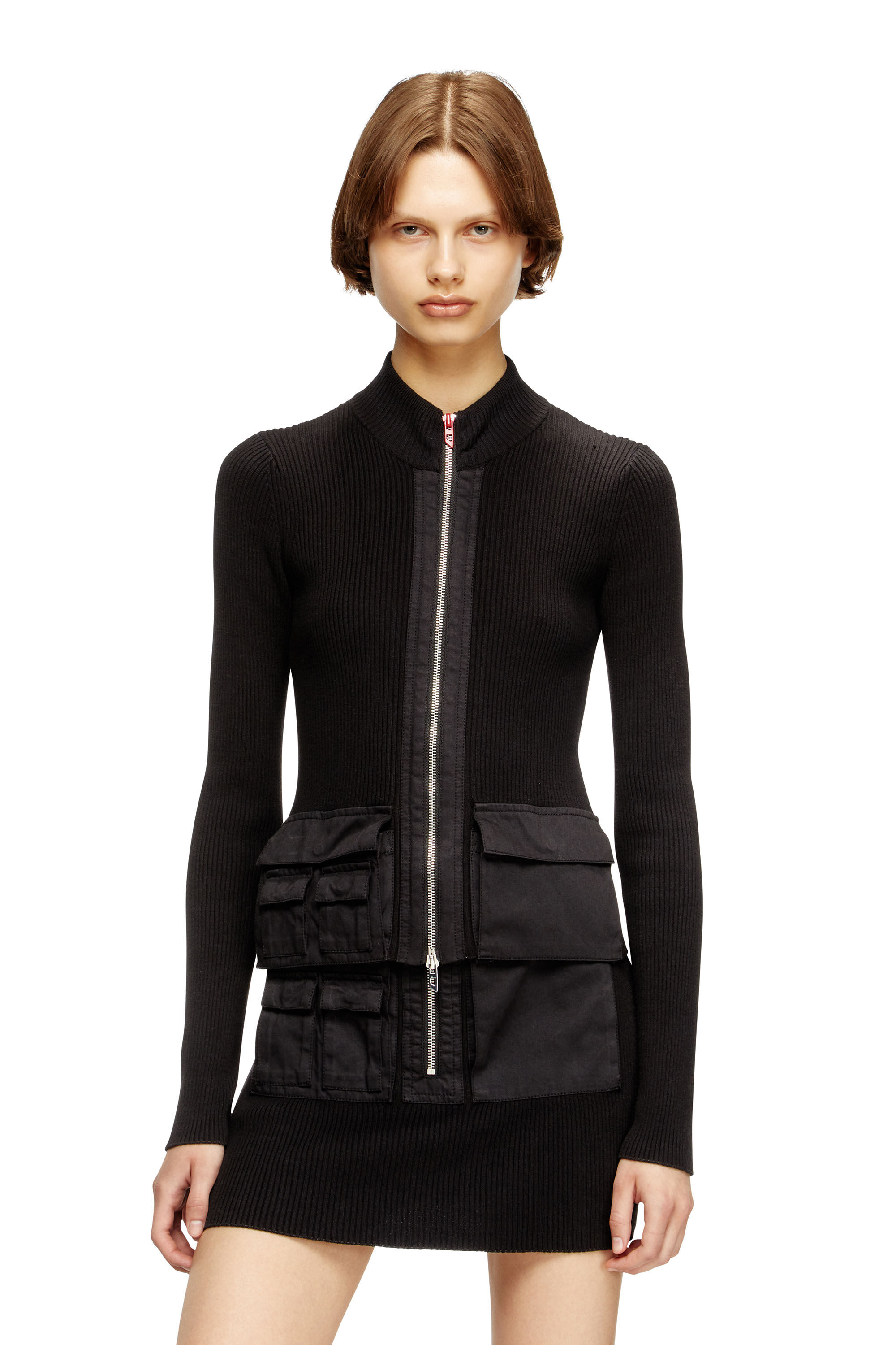 Women's Ribbed cardigan with cargo pockets | Black | Diesel
