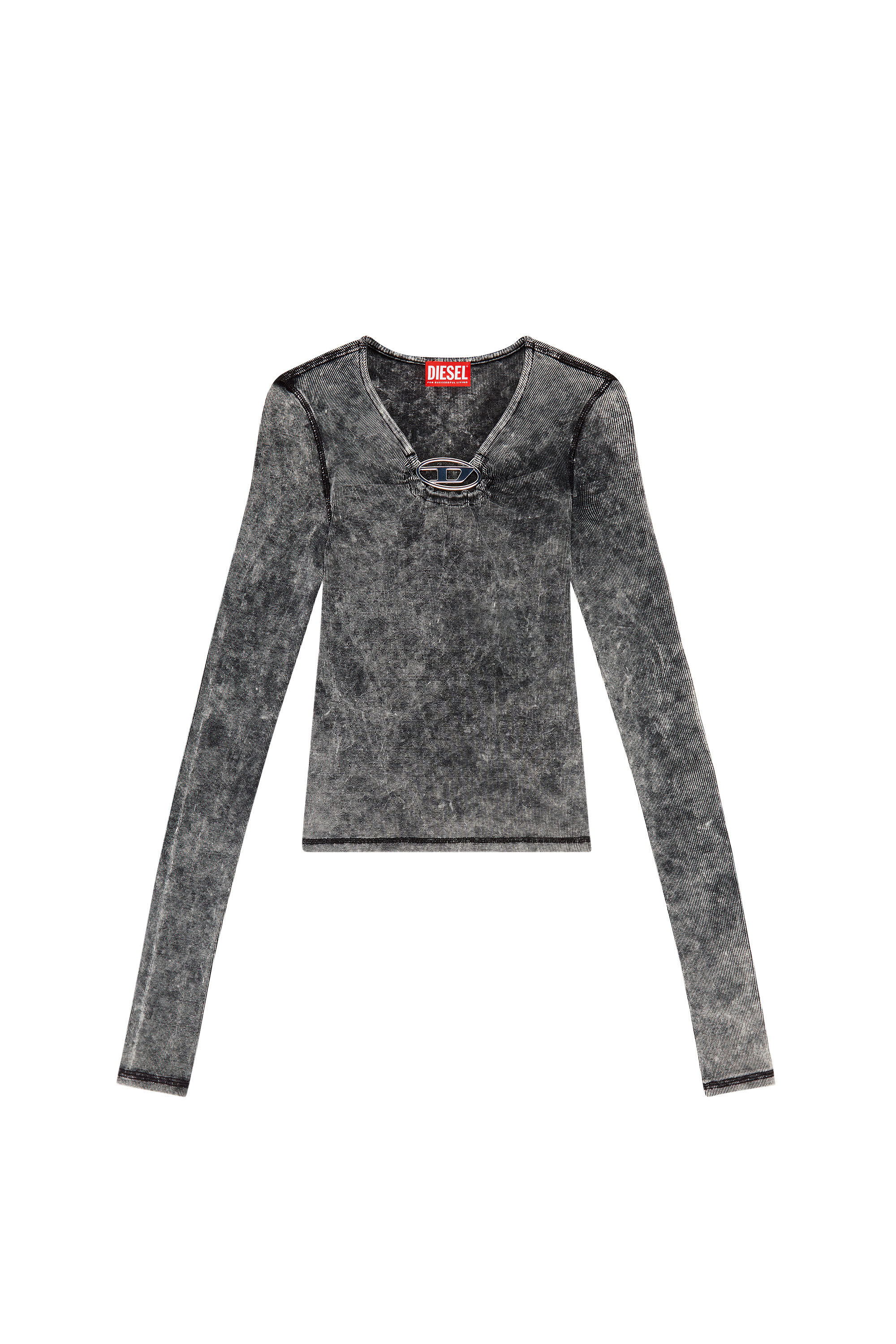 Diesel - T-RESPEC-LS, Woman's Ribbed top with oval D plaque in Dark grey - 2