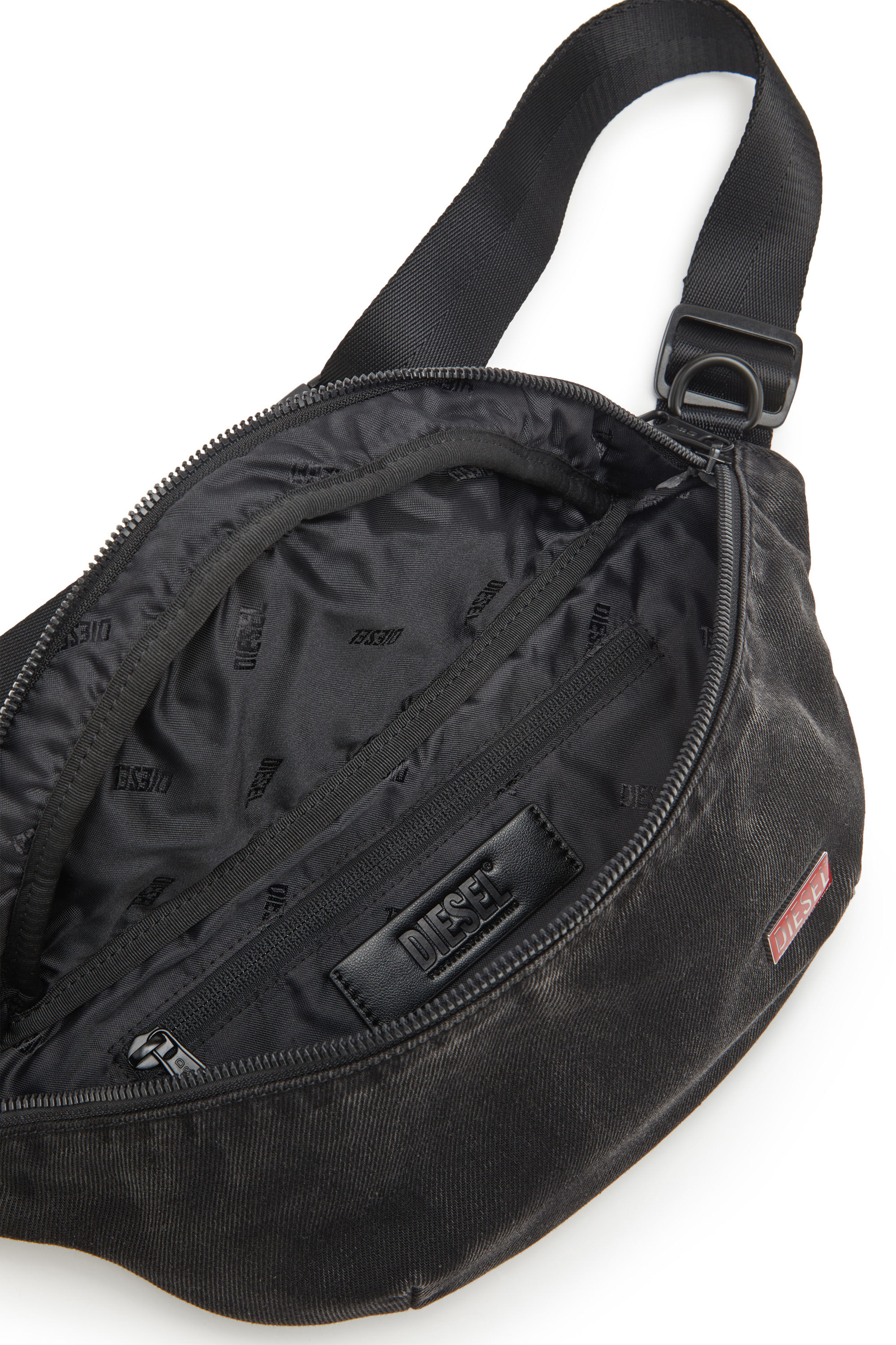 Diesel - UTLT BELTBAG, Male's Utlt Beltbag-Belt bag in cloudy-effect denim in Black - 2