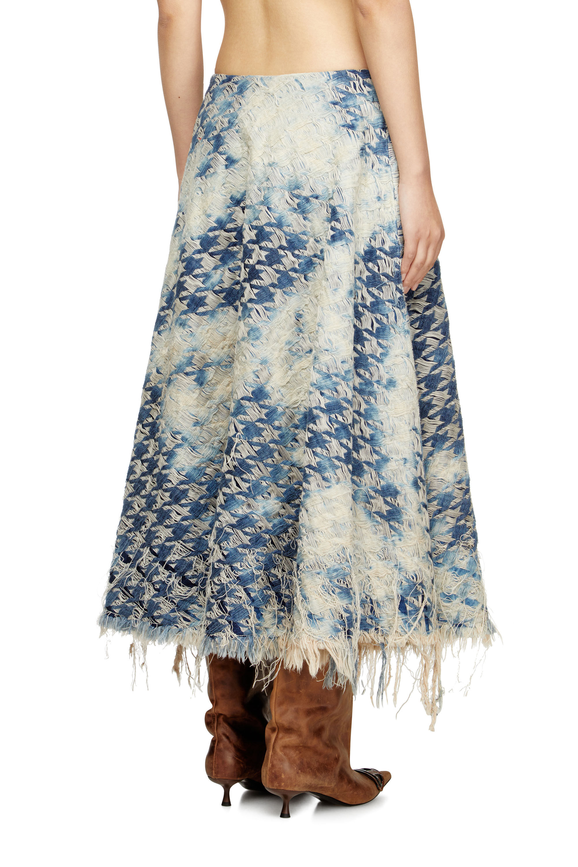 Women's Midi skirt in houndstooth-weave denim | Blue | Diesel Women's Midi skirt in houndstooth-weave denim | Blue | Diesel