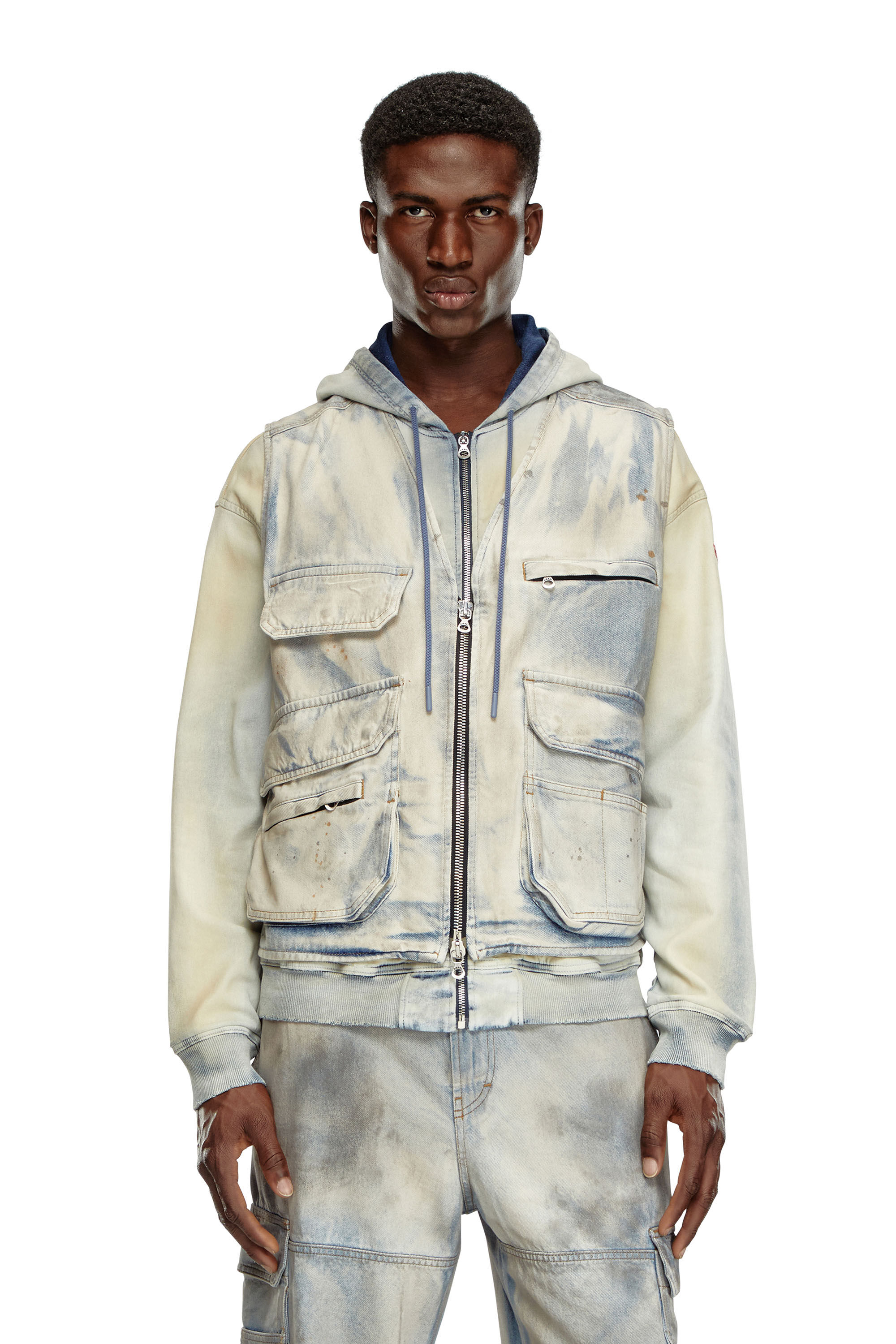 Diesel - D-SAMP-S, Male's Sleeveless jacket in solarised denim in Blue/White - 3