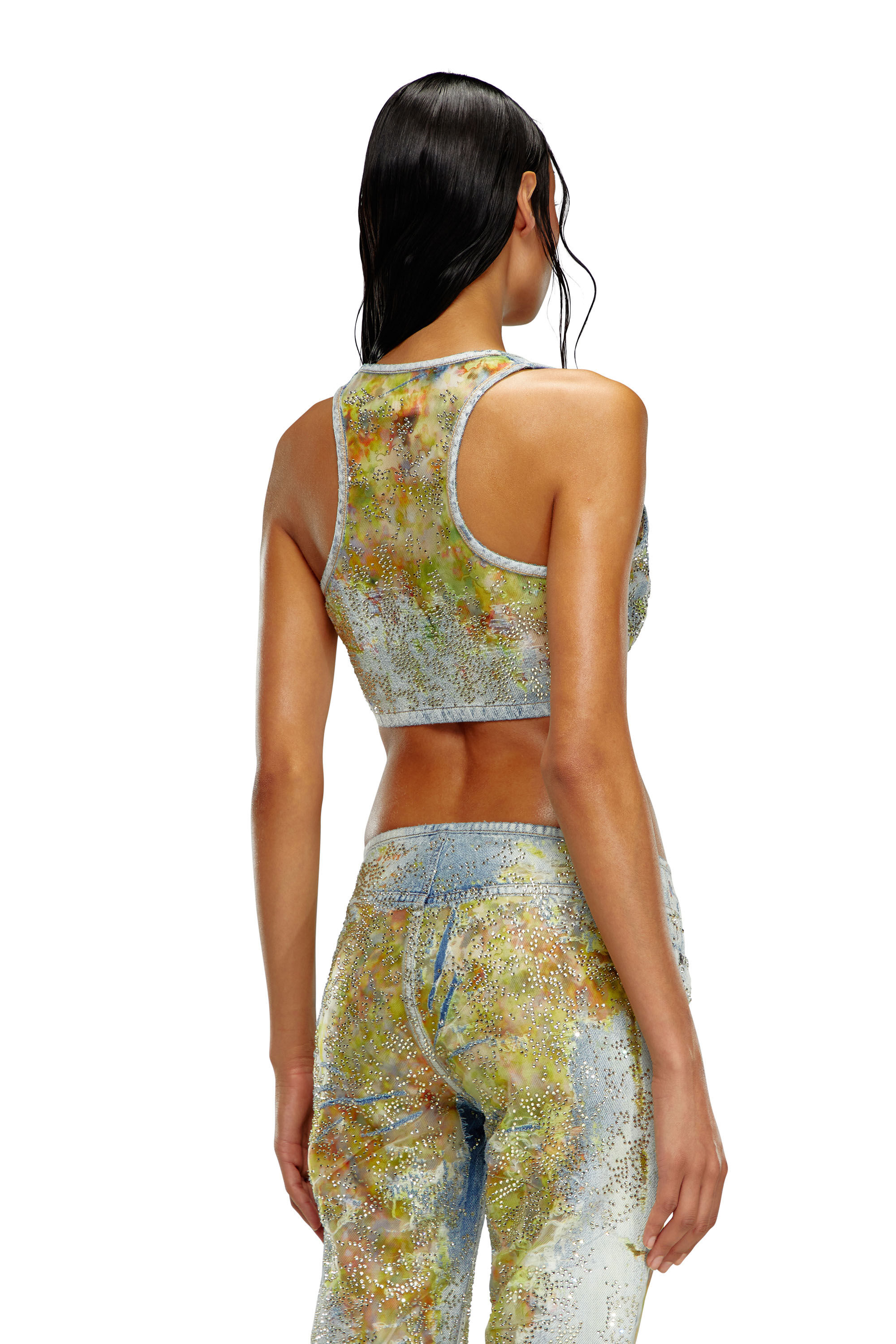 Diesel - DE-DETOP-FSE, Female's Cropped top in flower devoré denim in Light Blue - 5