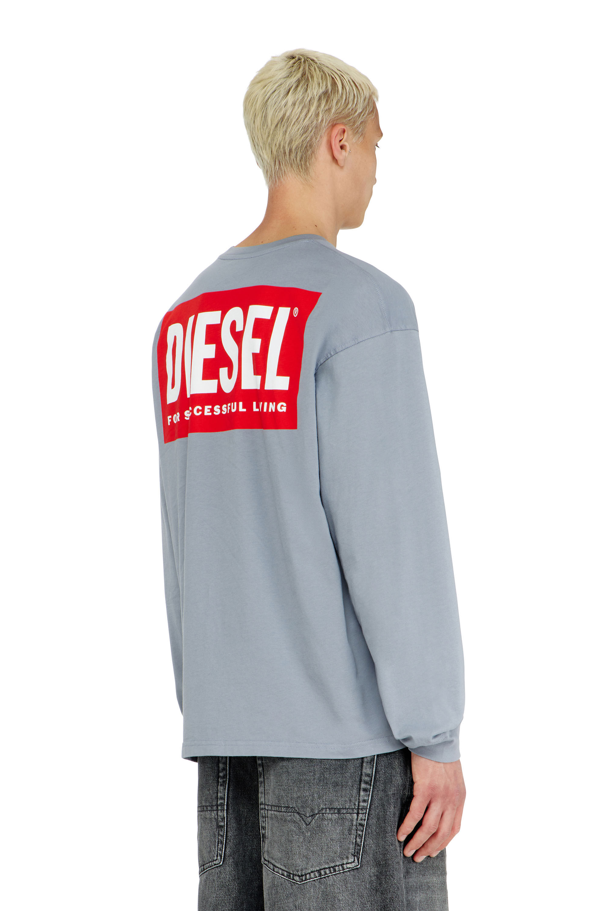 Diesel - T-BOXT-LS-BISK, Man's Relaxed long-sleeve T-shirt with Biscotto logo in Light Blue - 4