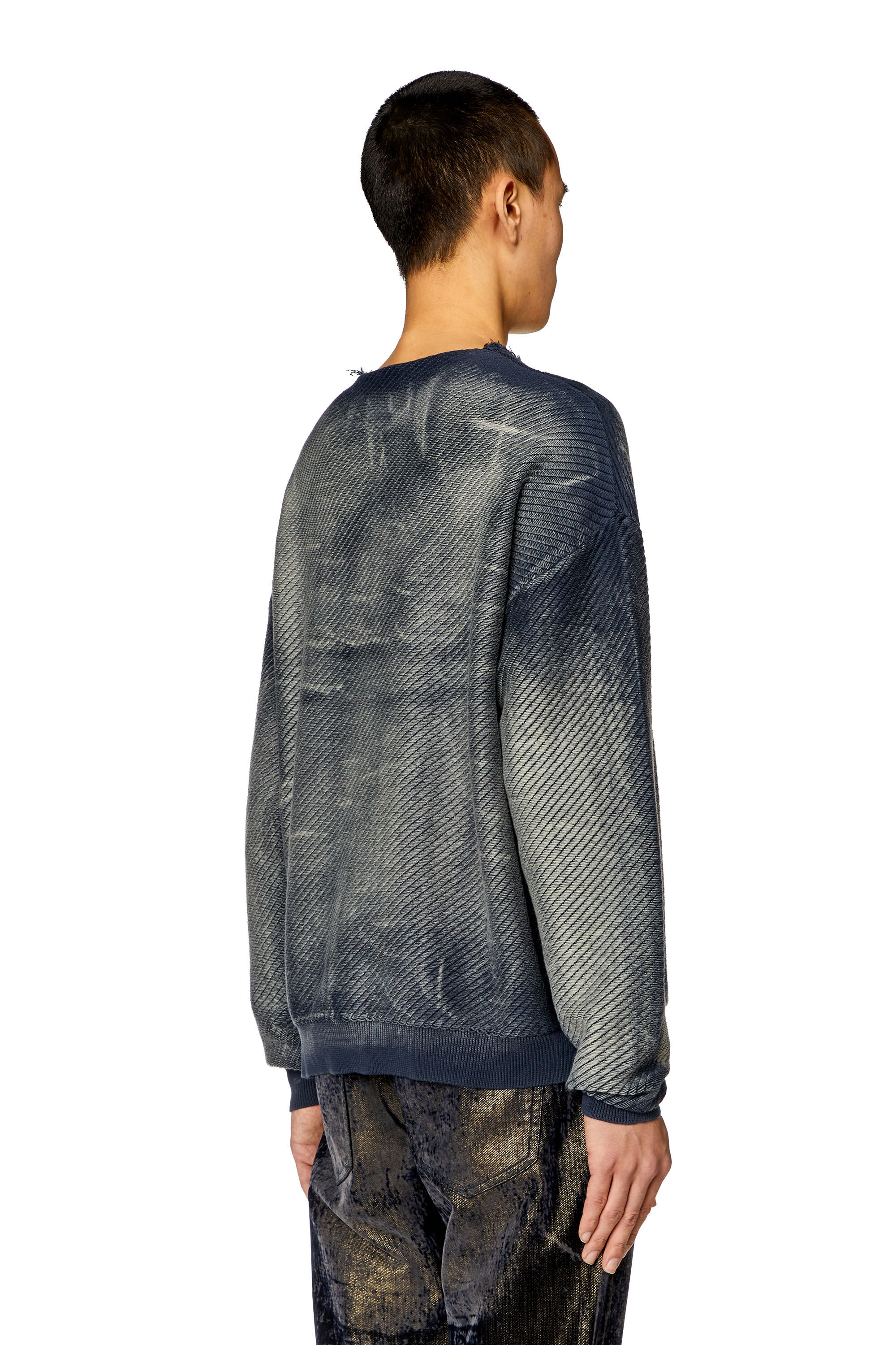 Diesel - K-KLEVER, Male's Frayed denim-effect jumper in Dark Blue - 4