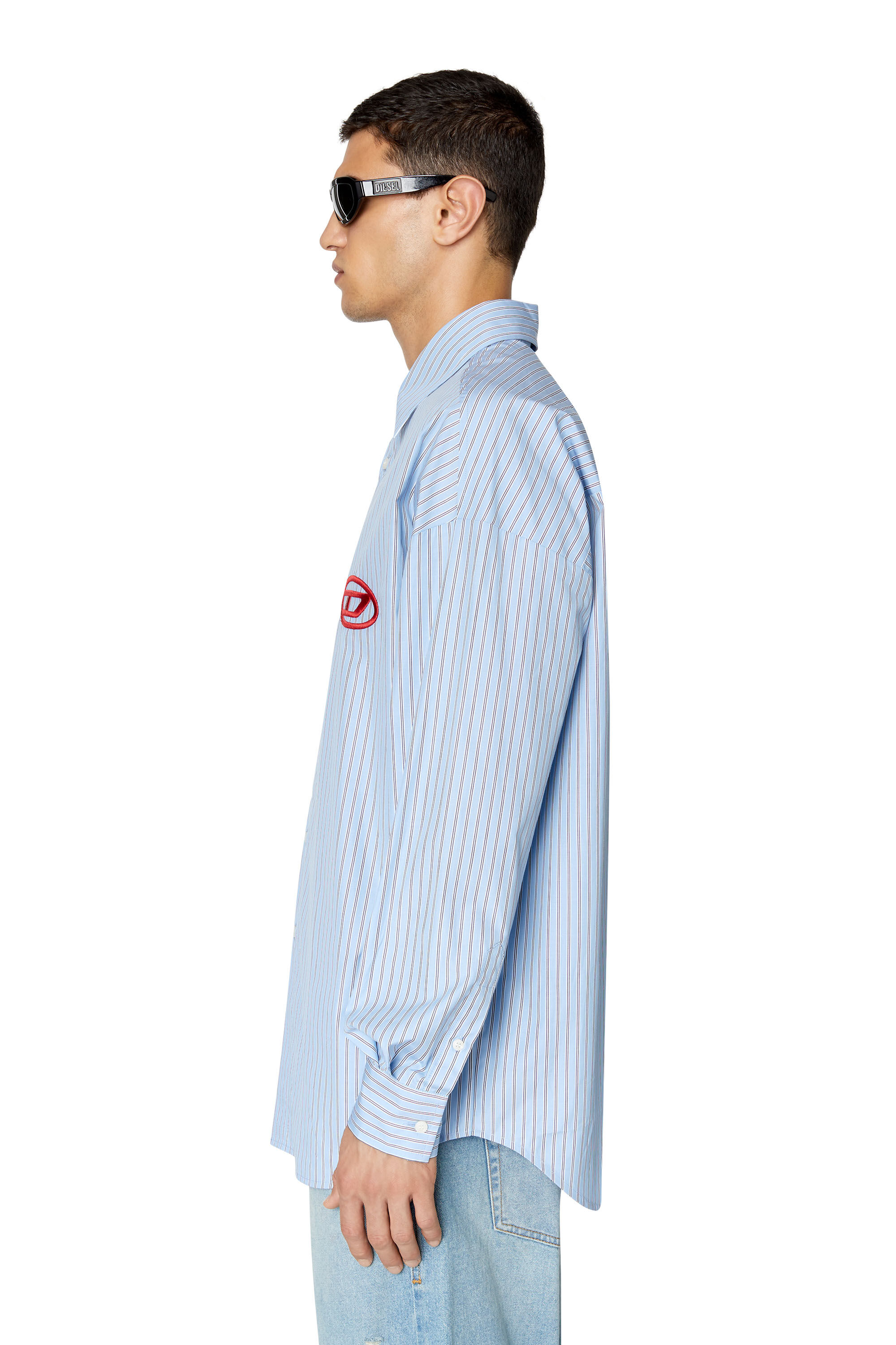 Diesel - S-DOUBLY-STRIPE-NW, Male's Striped shirt with logo embroidery in Light Blue - 6