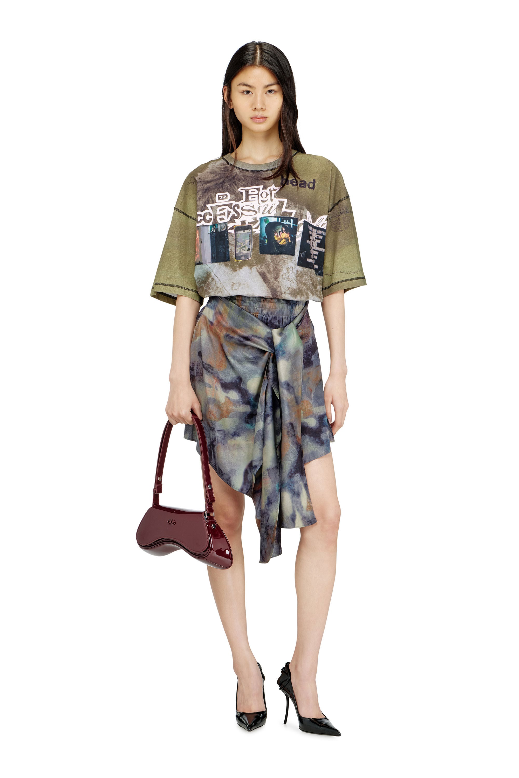 Women's Knotted skort in printed satin | Multicolor | Diesel