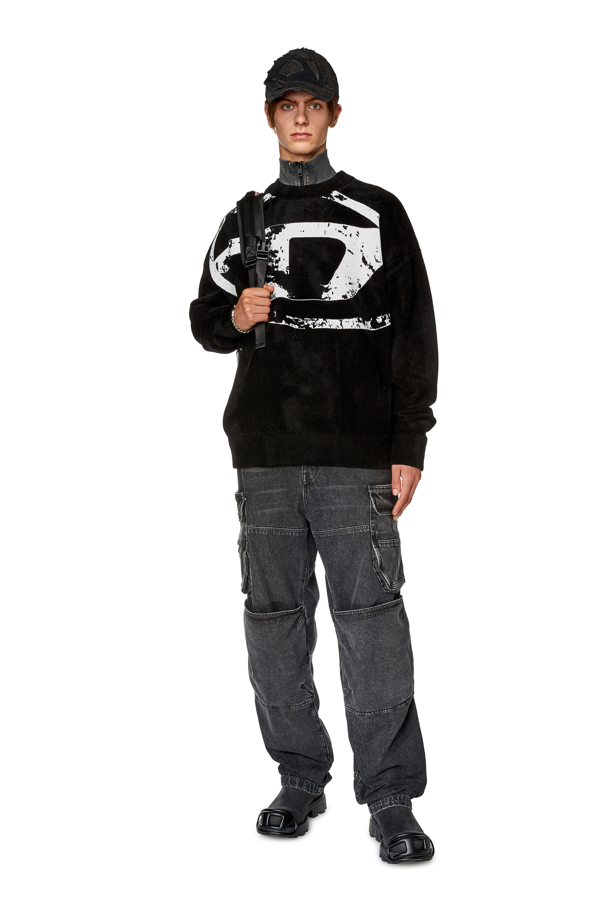 Diesel - K-TRIA, Male's Sweatshirt with distressed oval D in Black - 1