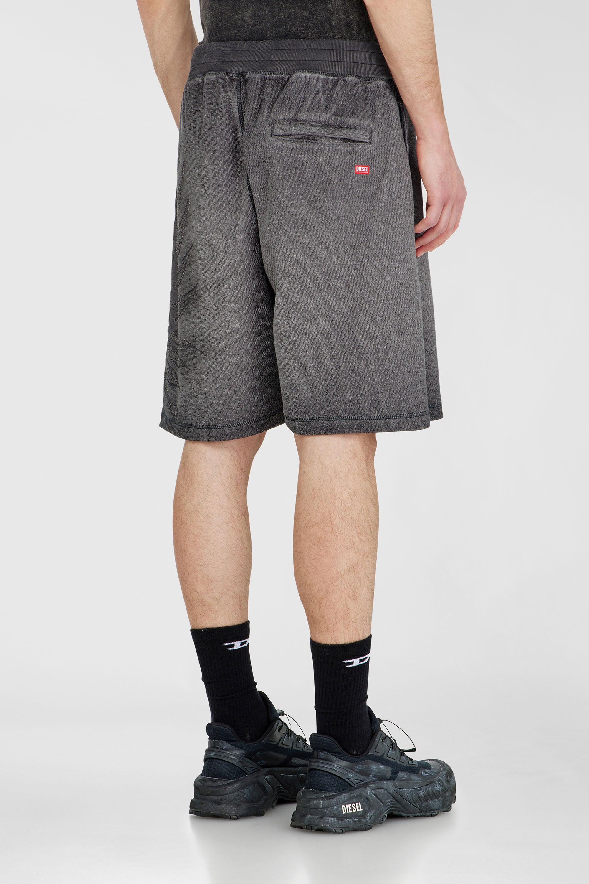 Diesel - P-RAWCROW, Male's Sweatshorts with d&eacute;vor&eacute; motifs in Dark Grey - 4