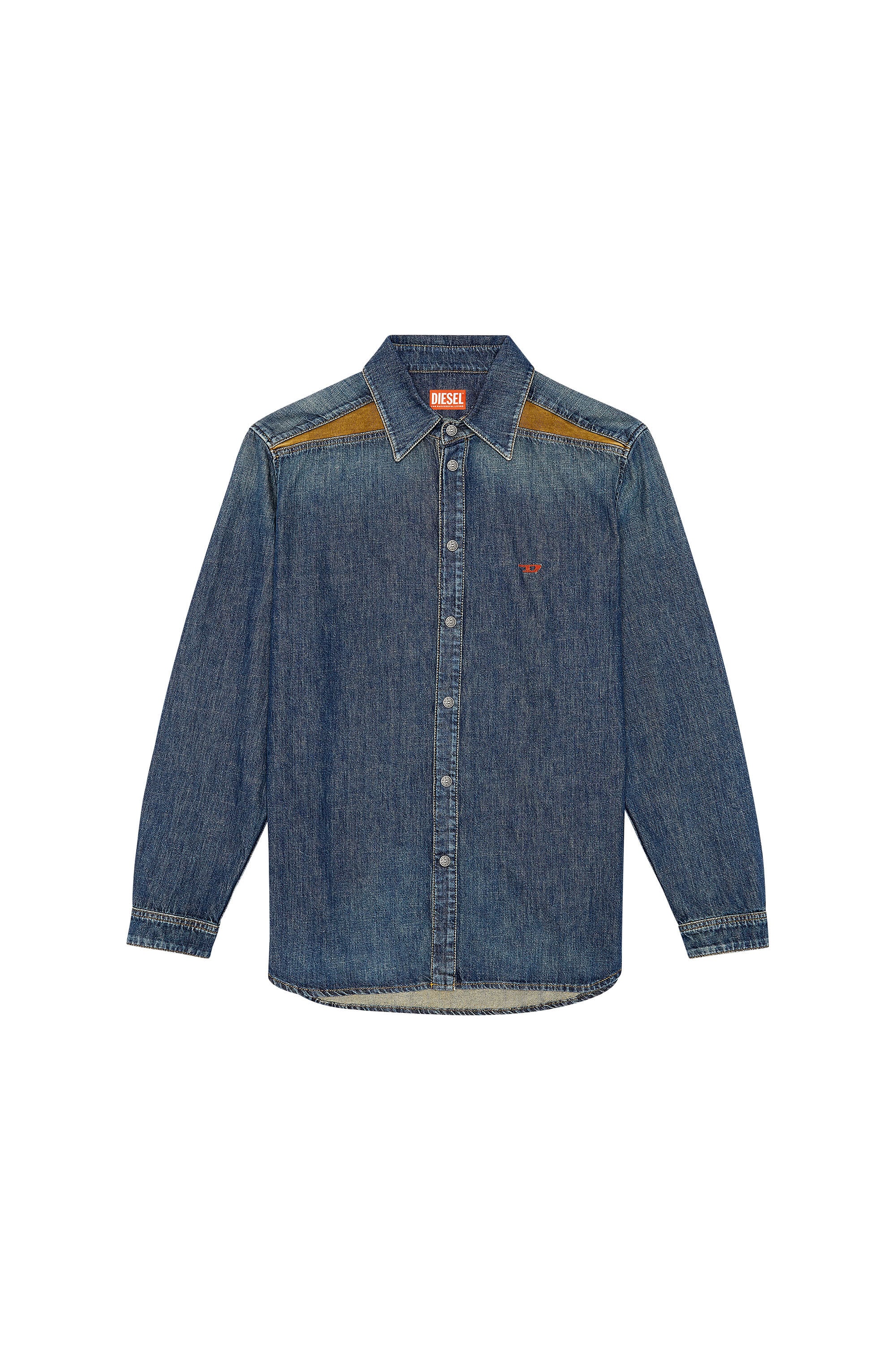 Men's Shirt in denim with contrasting panels | Blue | Diesel US