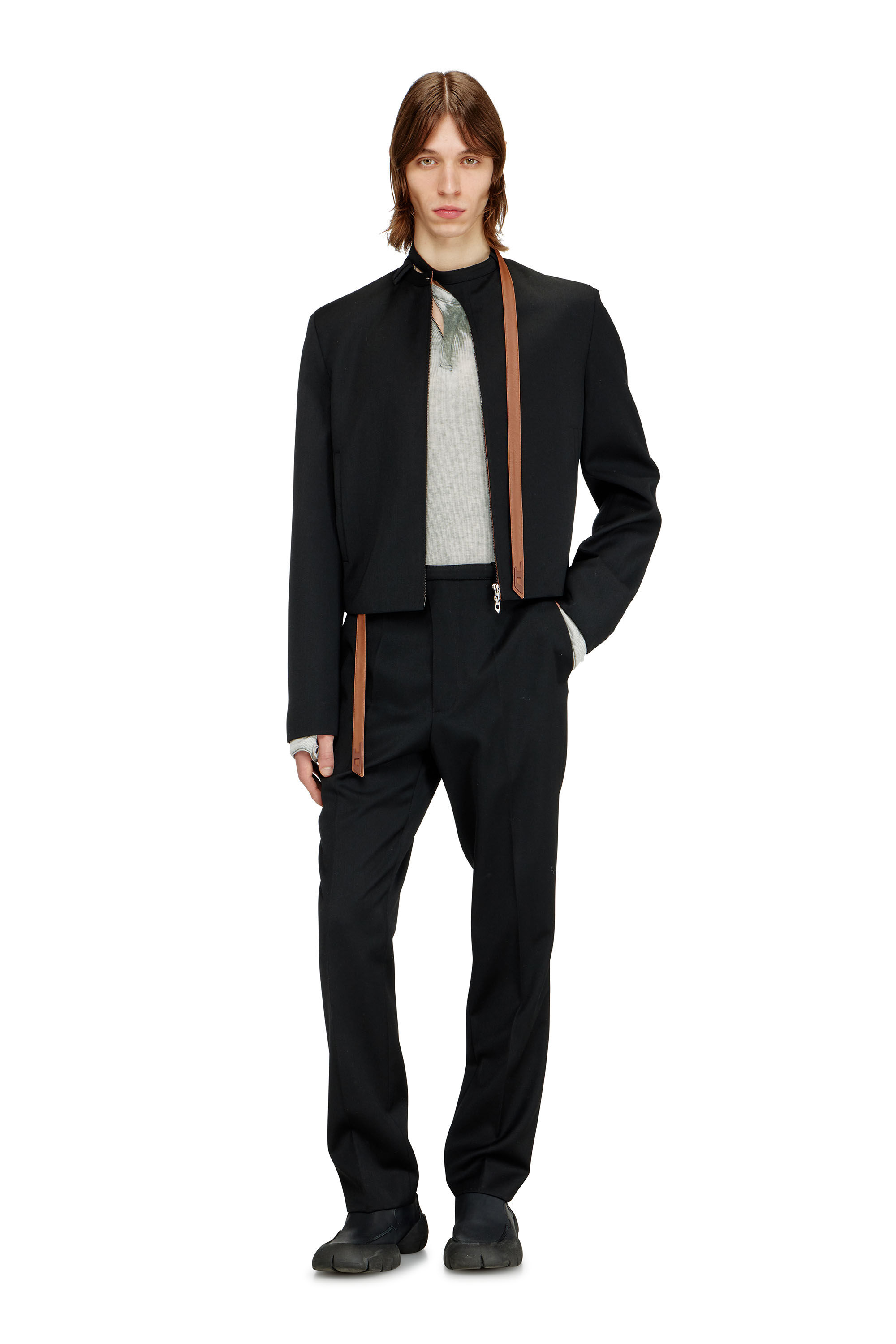 Men's Tailored jacket with biker neck strap | Black | Diesel
