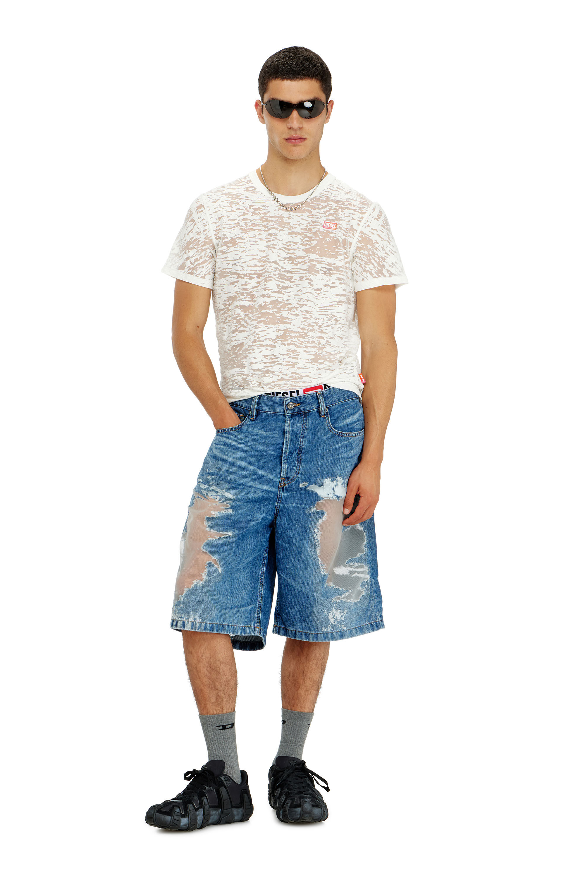 Diesel - PR-T-NOTS-MATI-R, Camiseta de jersey all-over devor&eacute; Unisex in Blanco - 1