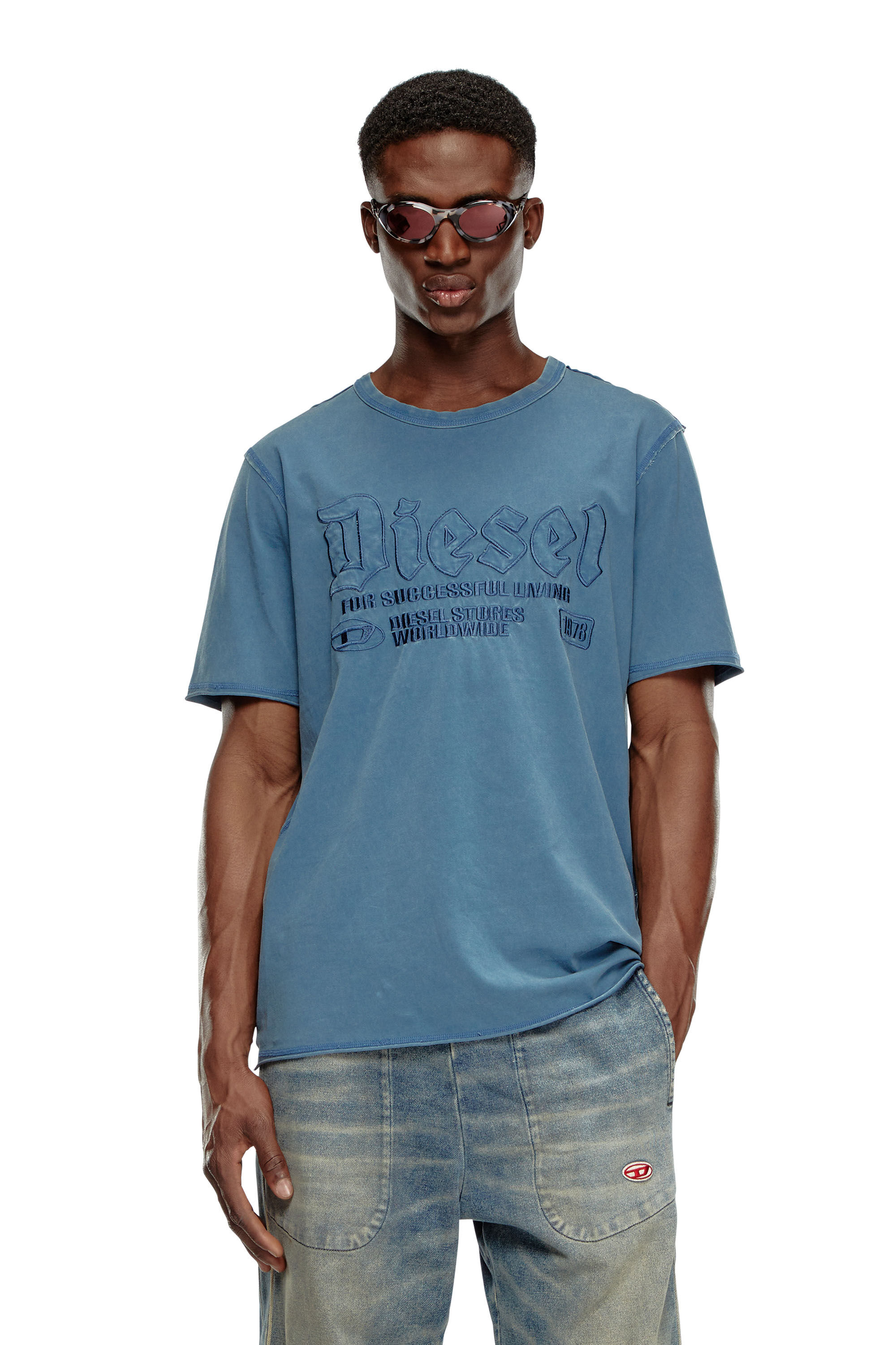 Men's Faded T-shirt with tonal embroidery | Blue | Diesel