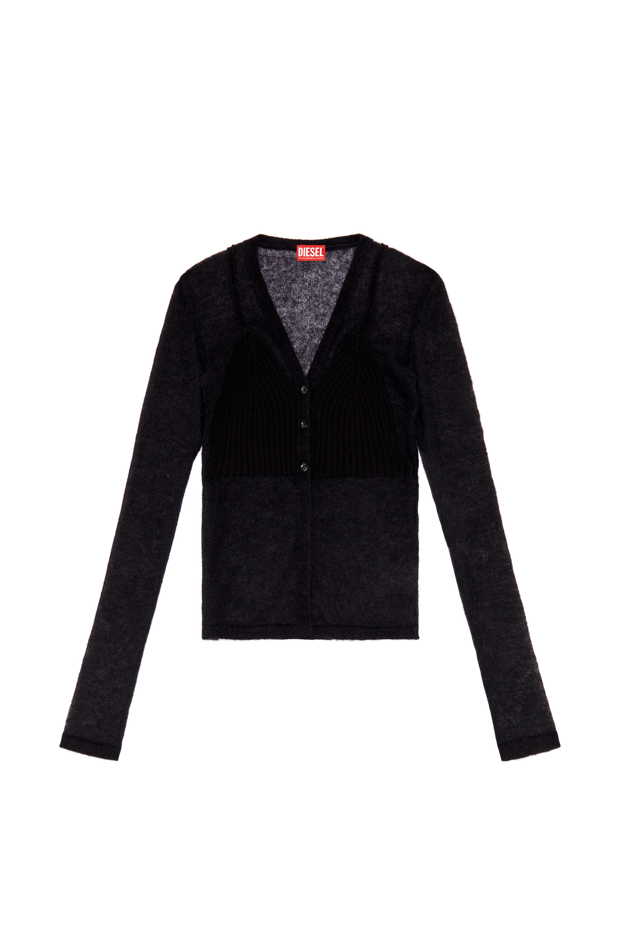 Diesel - M-ARINA, Female's Sheer cardigan with bra detail in Black - 2